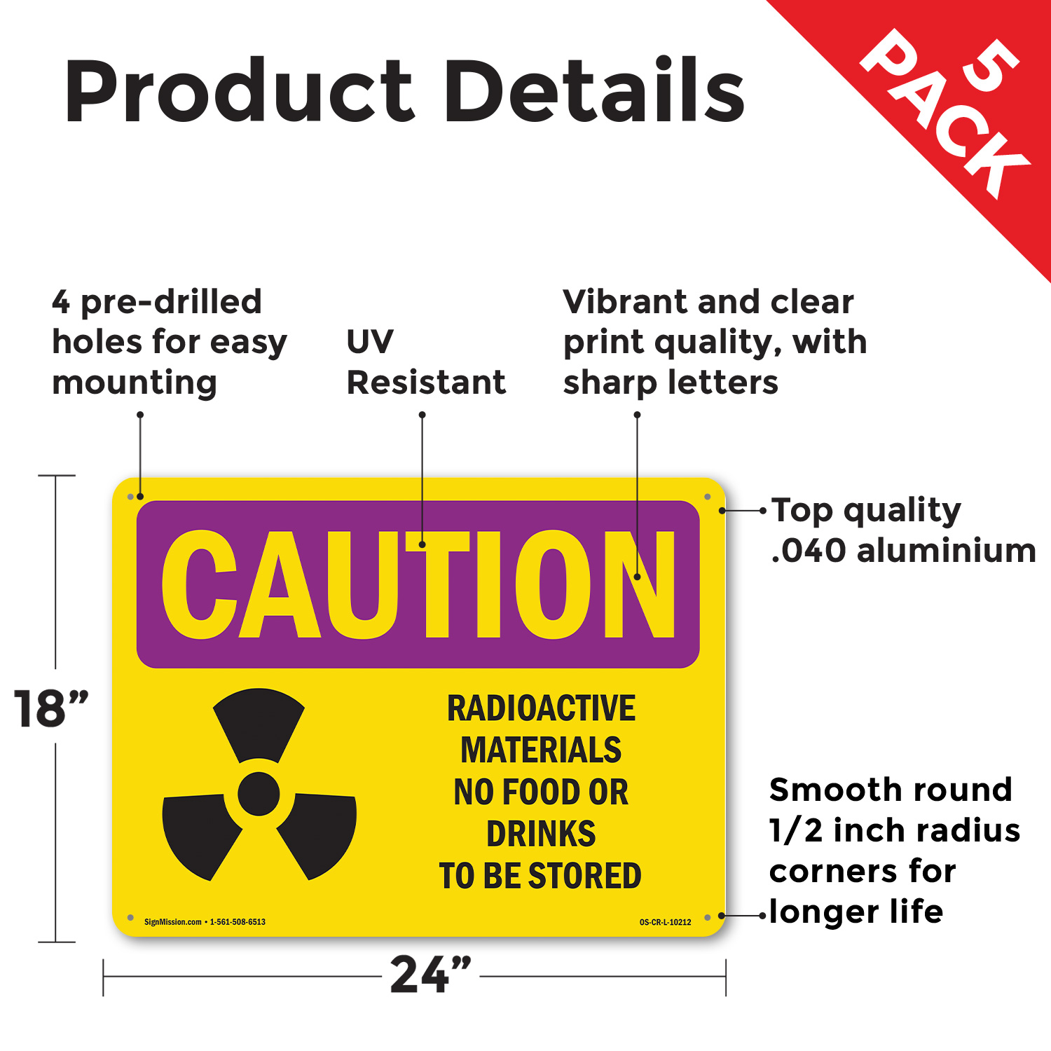 Radioactive Materials No Food With Symbol OSHA Caution Radiation Sign 5/10 Pack - Picture 31 of 43