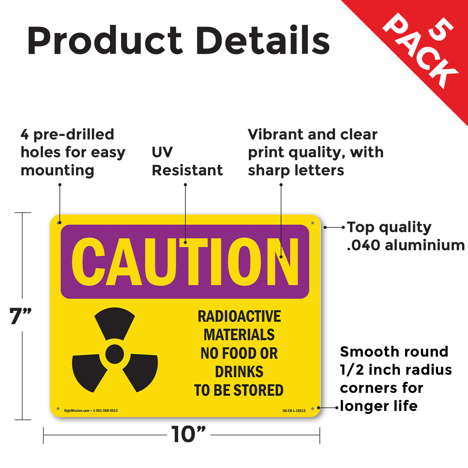 Radioactive Materials No Food With Symbol OSHA Caution Radiation Sign 5/10 Pack - Picture 25 of 43