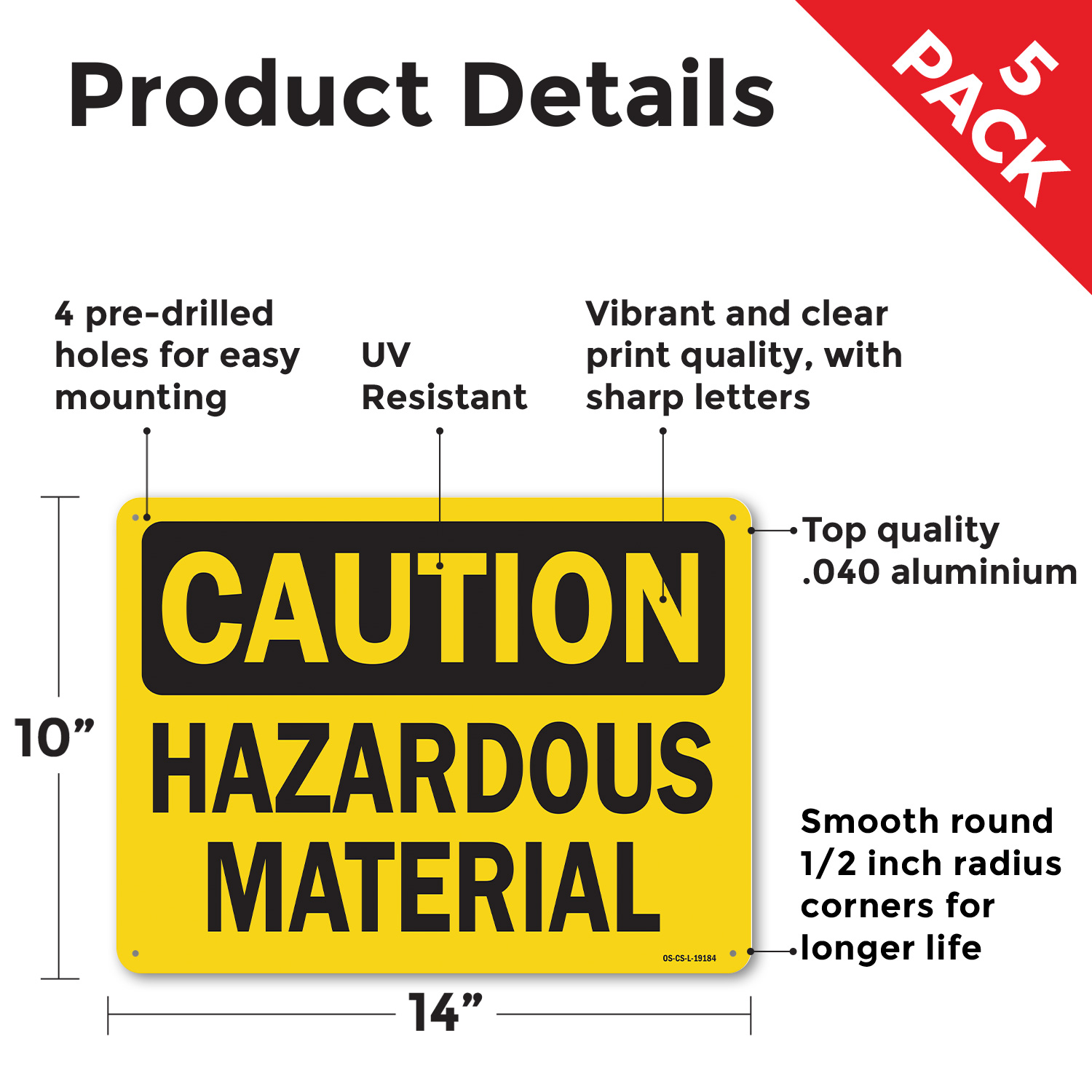 Hazardous Material OSHA Caution Sign Metal, Plastic, Or Decal - 5 or 10 Pack - Picture 27 of 47