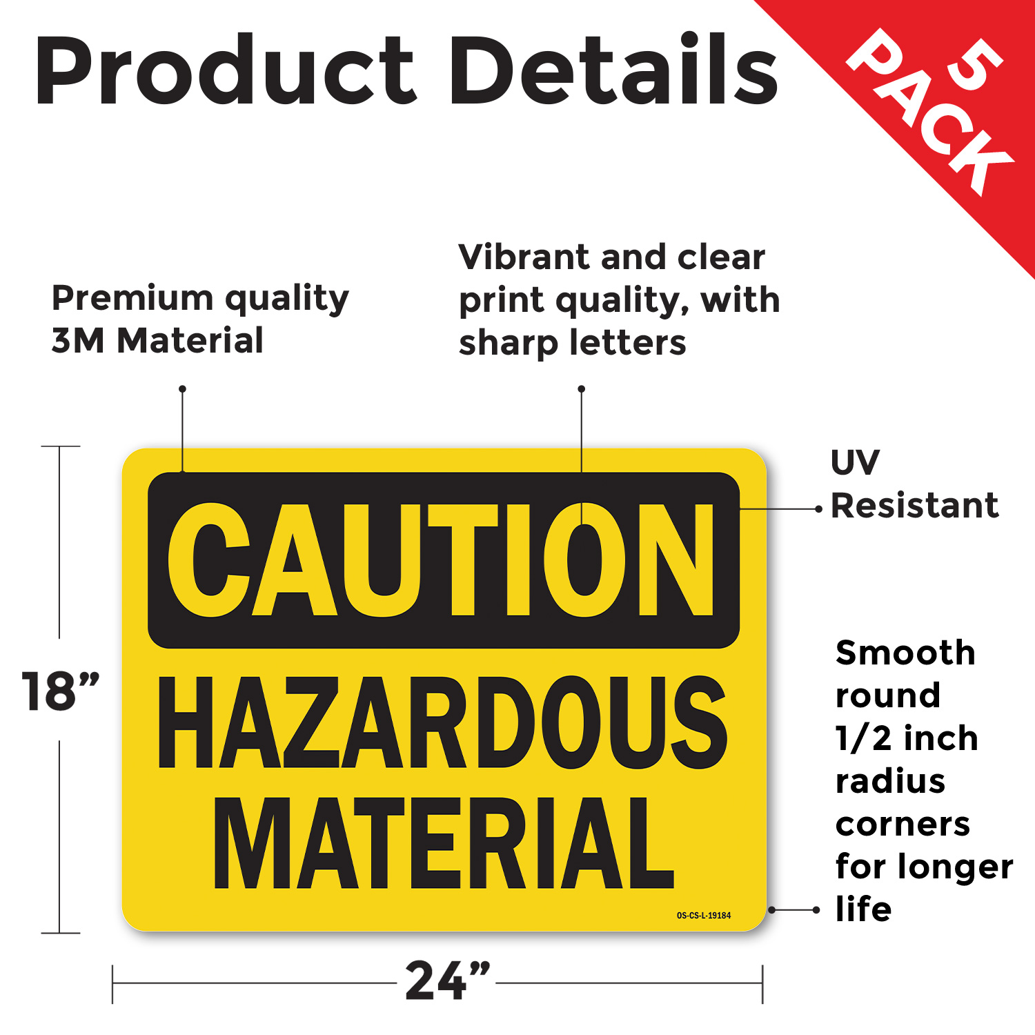 Hazardous Material OSHA Caution Sign Metal, Plastic, Or Decal - 5 or 10 Pack - Picture 31 of 47