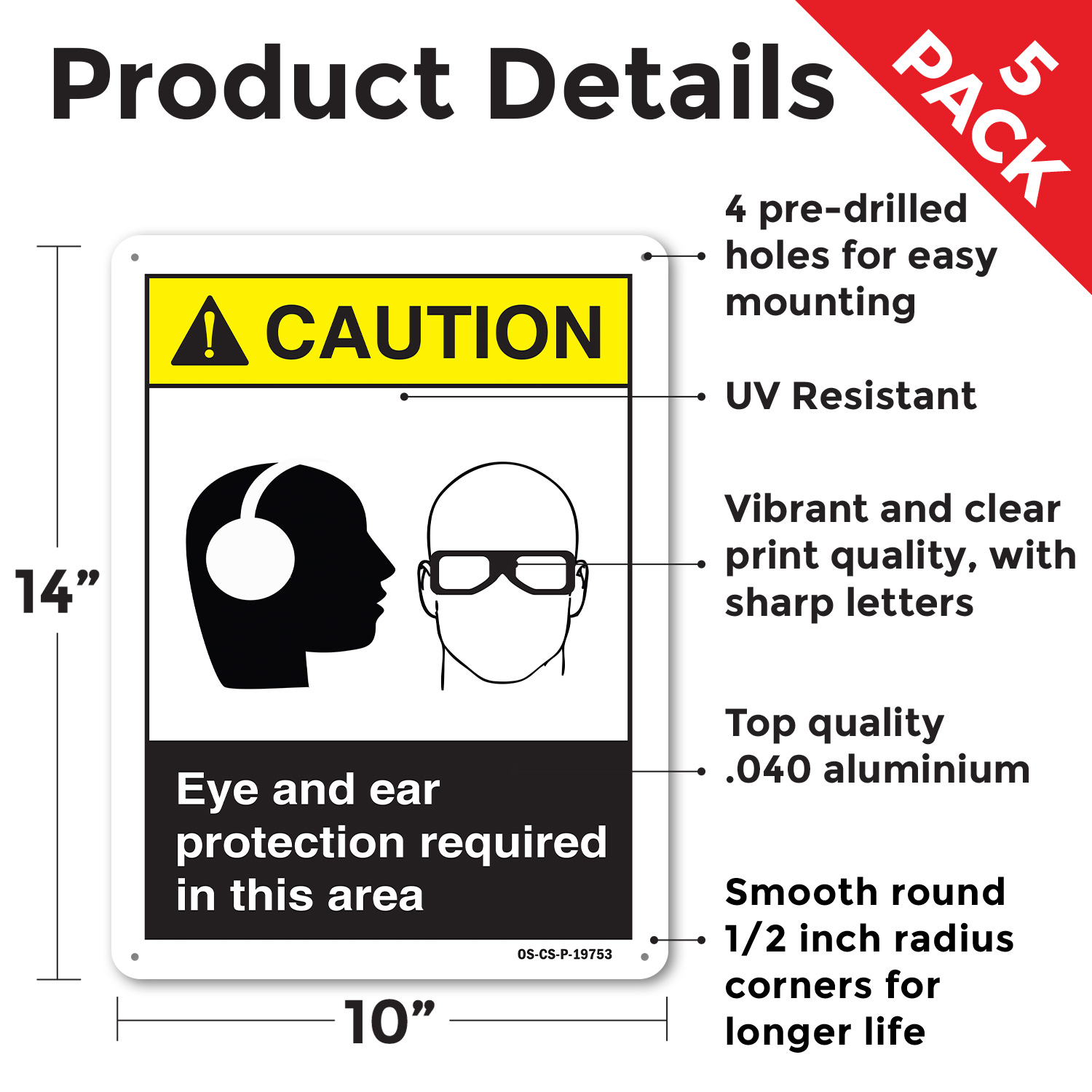 Eye And Ear Protection ANSI Caution Sign Metal, Plastic, Or Decal - 5 or 10 Pack - Picture 27 of 43