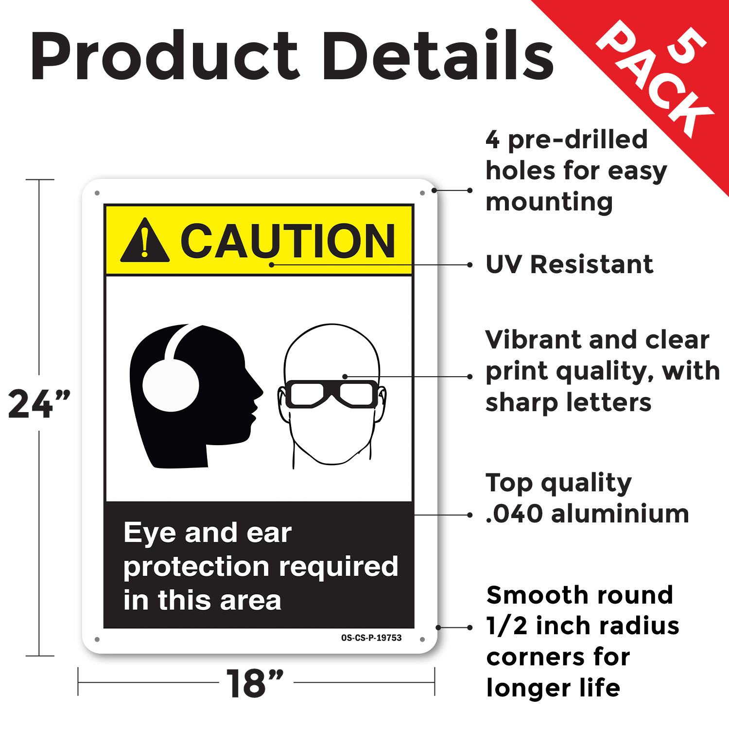Eye And Ear Protection ANSI Caution Sign Metal, Plastic, Or Decal - 5 or 10 Pack - Picture 31 of 43