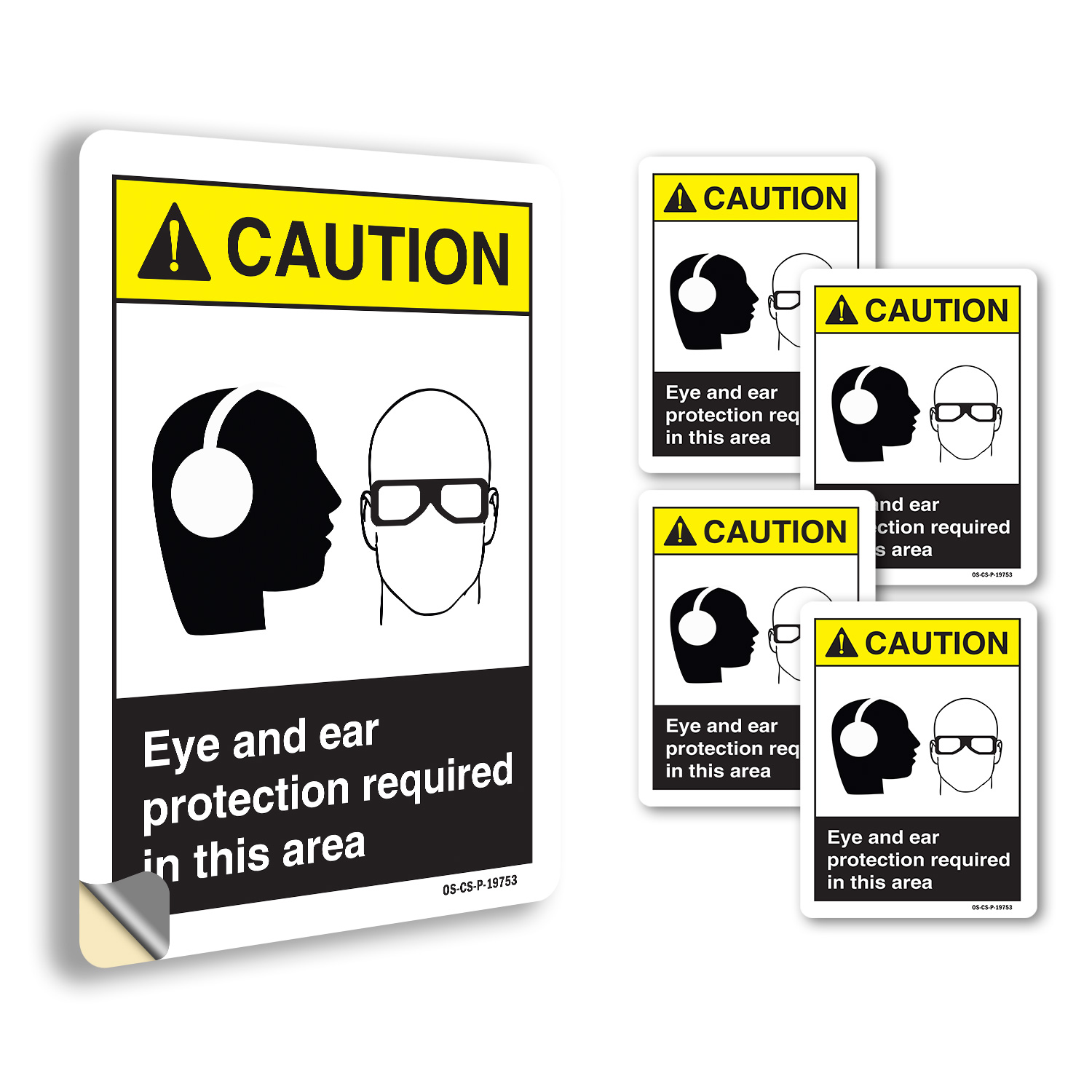 Eye And Ear Protection ANSI Caution Sign Metal, Plastic, Or Decal - 5 or 10 Pack - Picture 32 of 43