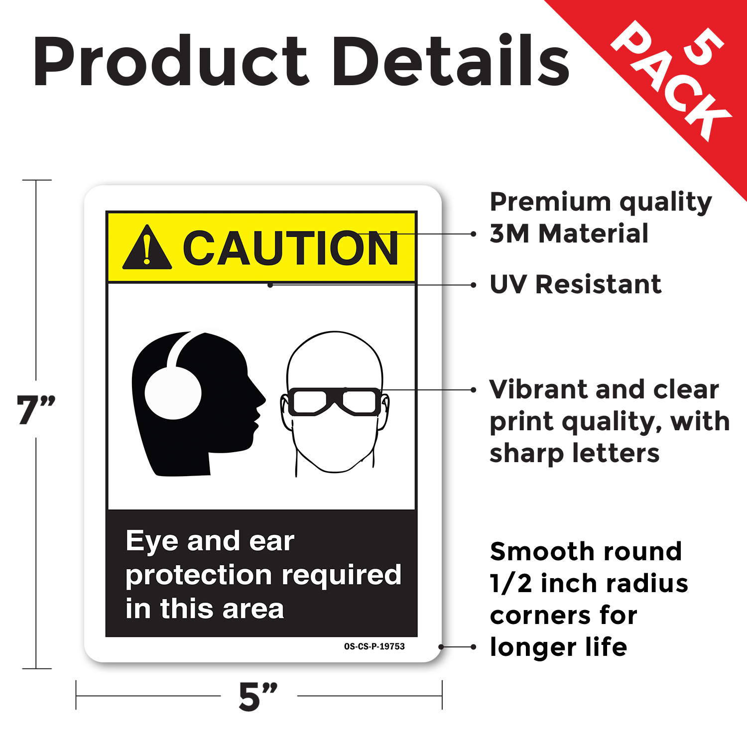 Eye And Ear Protection ANSI Caution Sign Metal, Plastic, Or Decal - 5 or 10 Pack - Picture 39 of 43