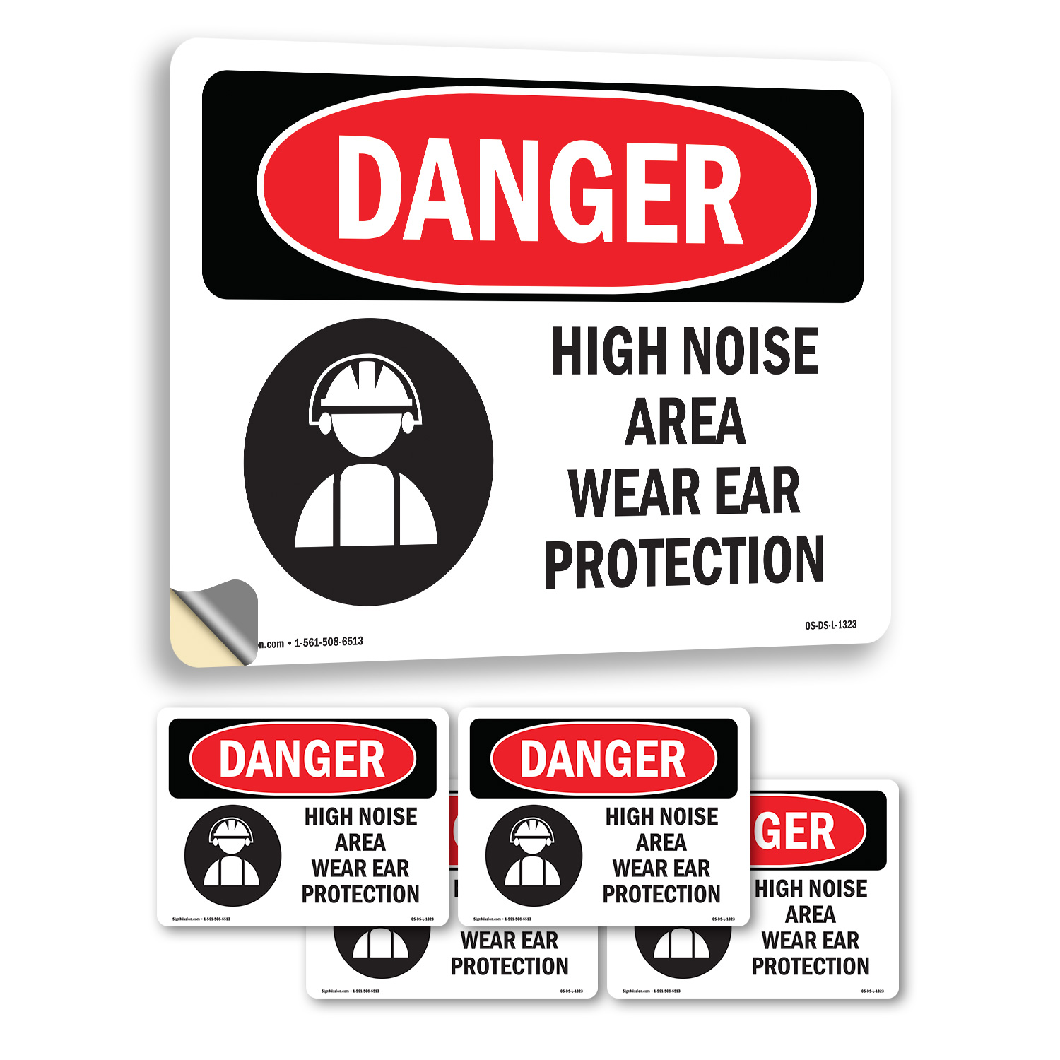 High Noise Area Wear Ear Protection OSHA Danger Sign Or Decal - 5 or 10 Pack - Picture 37 of 48