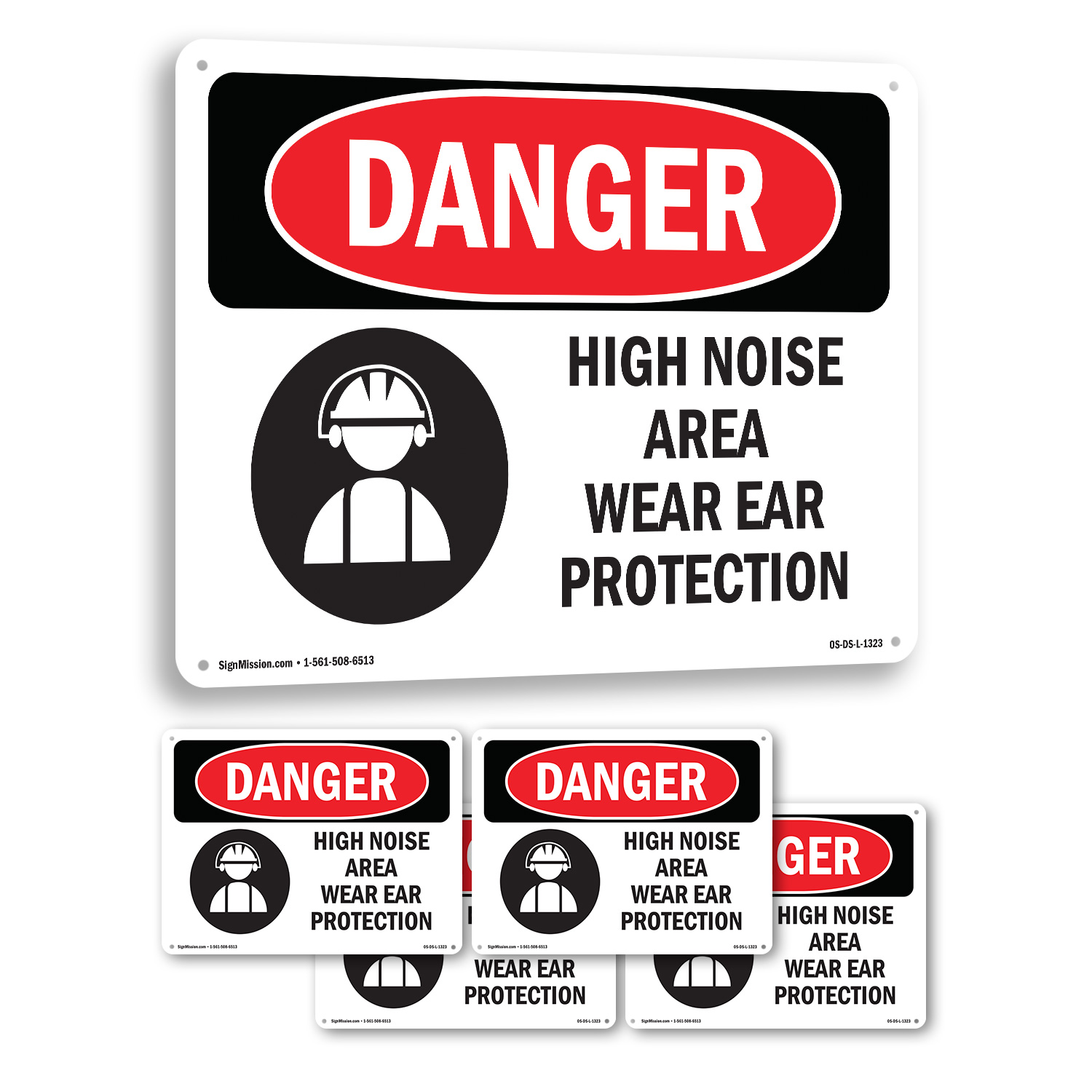 High Noise Area Wear Ear Protection OSHA Danger Sign Or Decal - 5 or 10 Pack - Picture 29 of 48
