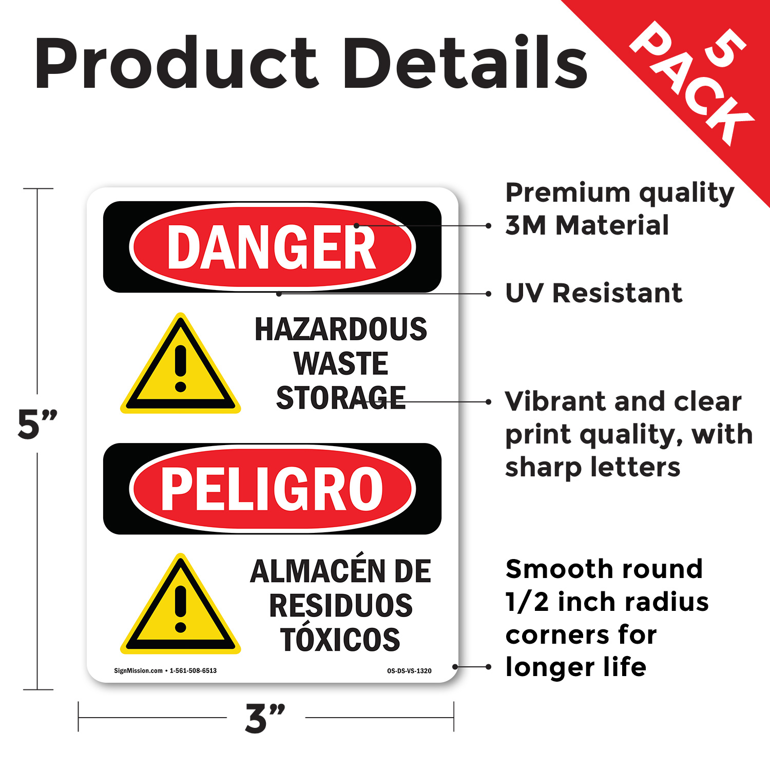 Hazardous Waste Storage Bilingual OSHA Danger Sign Metal, Decal - 5 or 10 Pack - Picture 33 of 43
