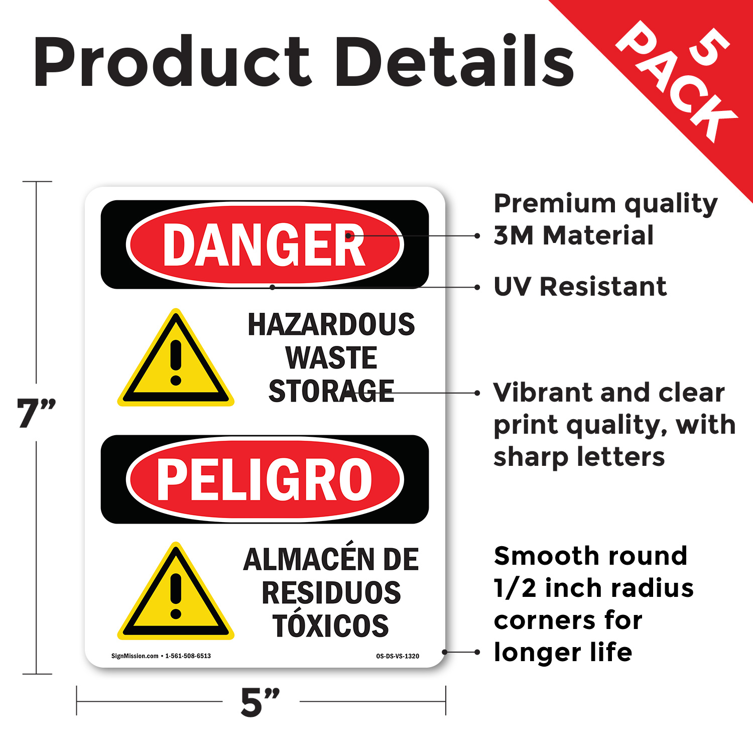 Hazardous Waste Storage Bilingual OSHA Danger Sign Metal, Decal - 5 or 10 Pack - Picture 39 of 43