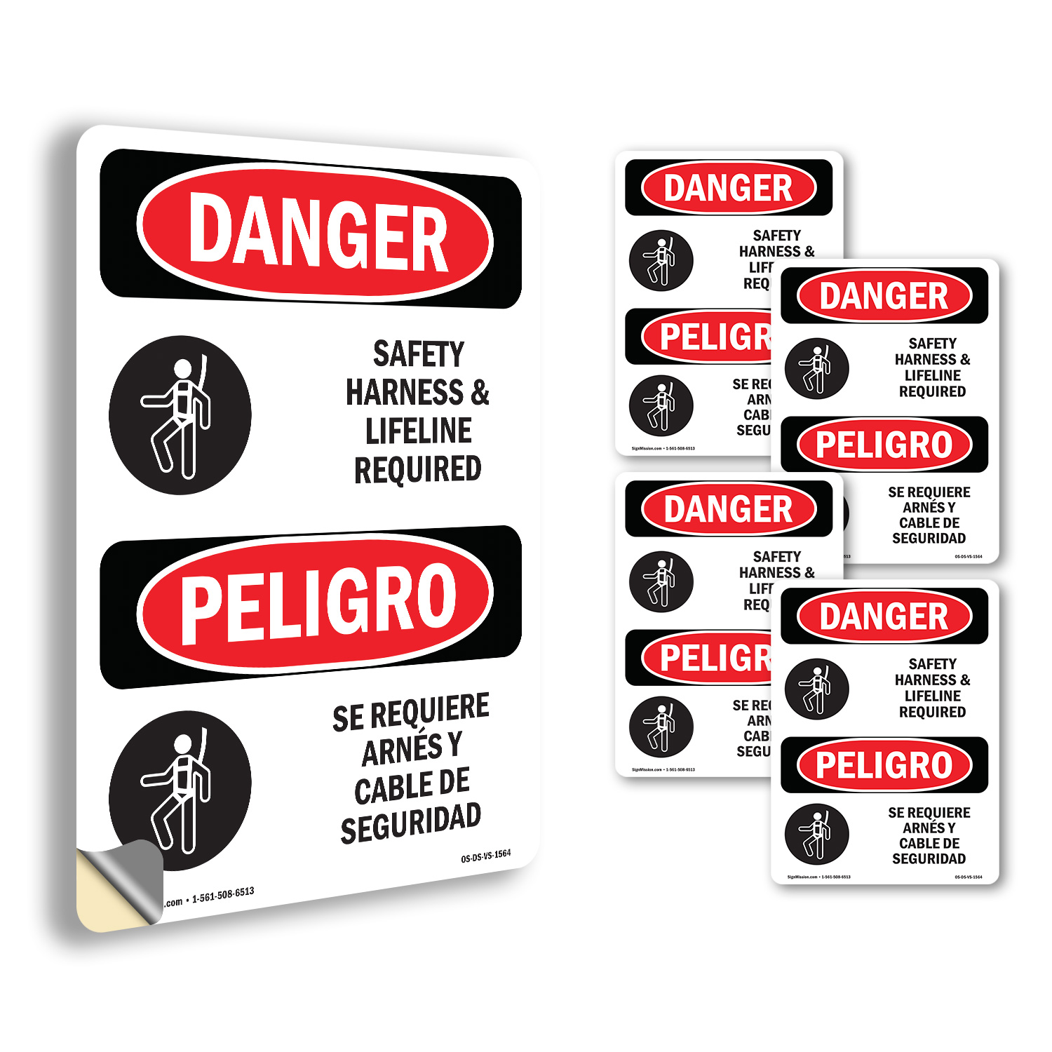 Safety Harness And Lifeline Required Bilingual OSHA Danger Sign - 5 or 10 Pack - Picture 32 of 43