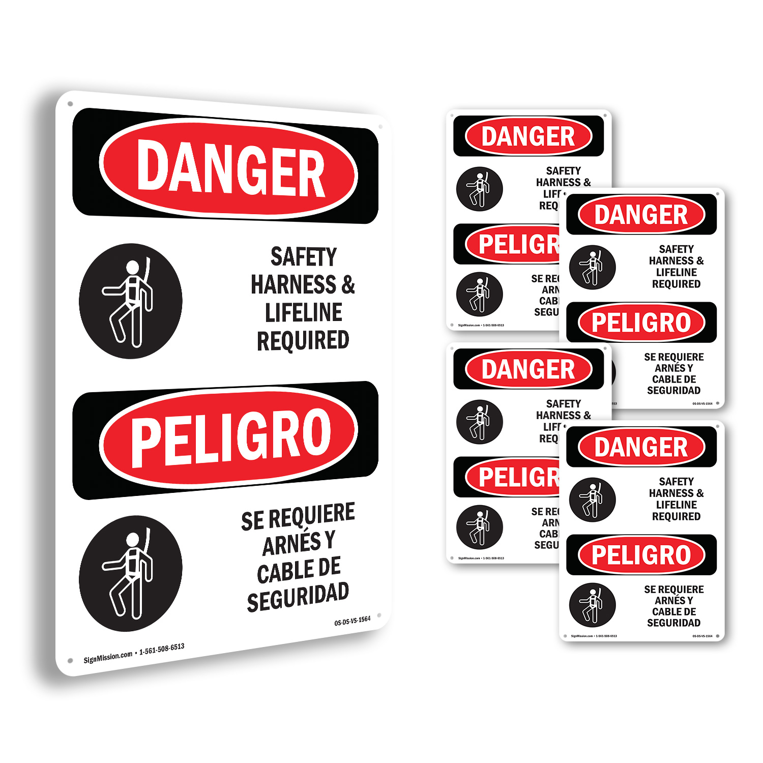 Safety Harness And Lifeline Required Bilingual OSHA Danger Sign - 5 or 10 Pack - Picture 24 of 43