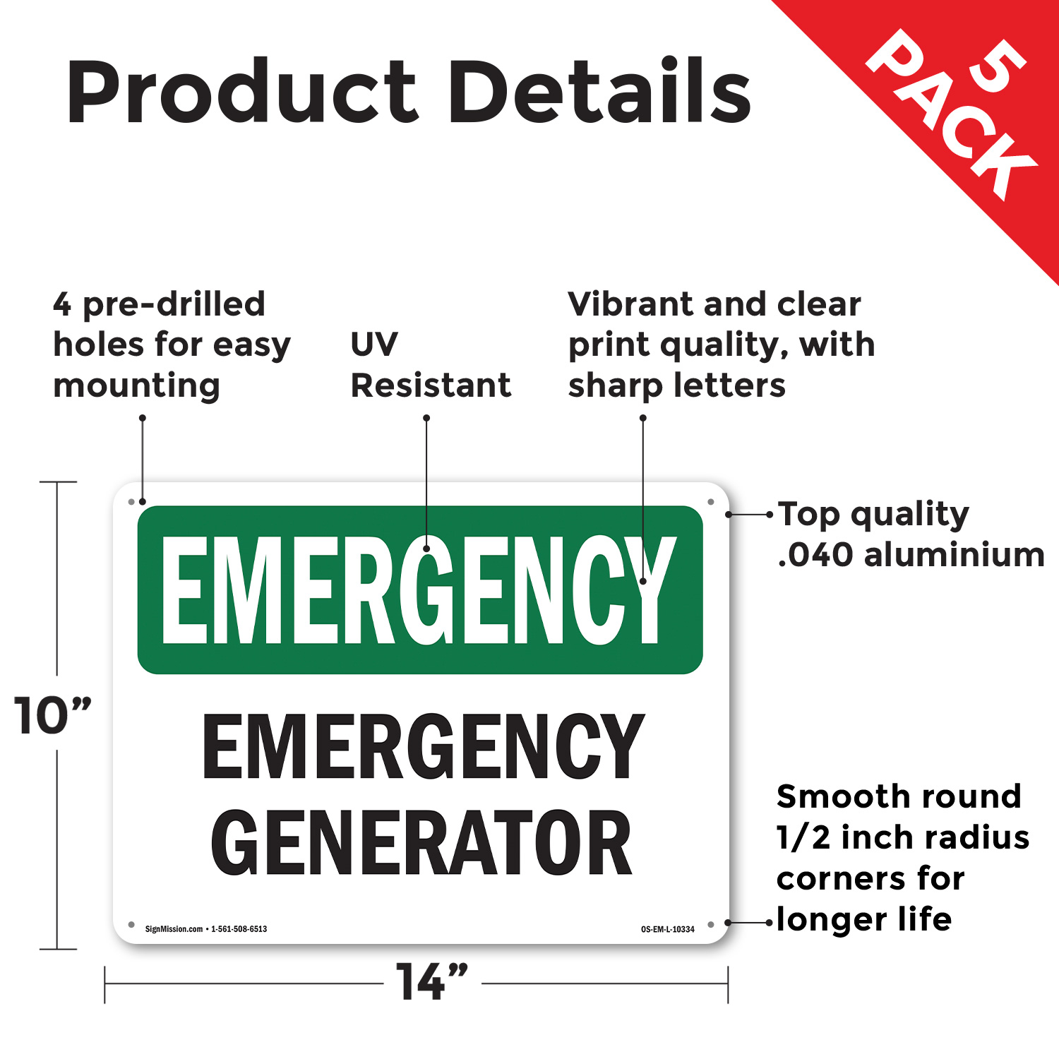 Generator OSHA Emergency Sign Metal, Plastic, Or Decal - 5 or 10 Pack - Picture 27 of 43