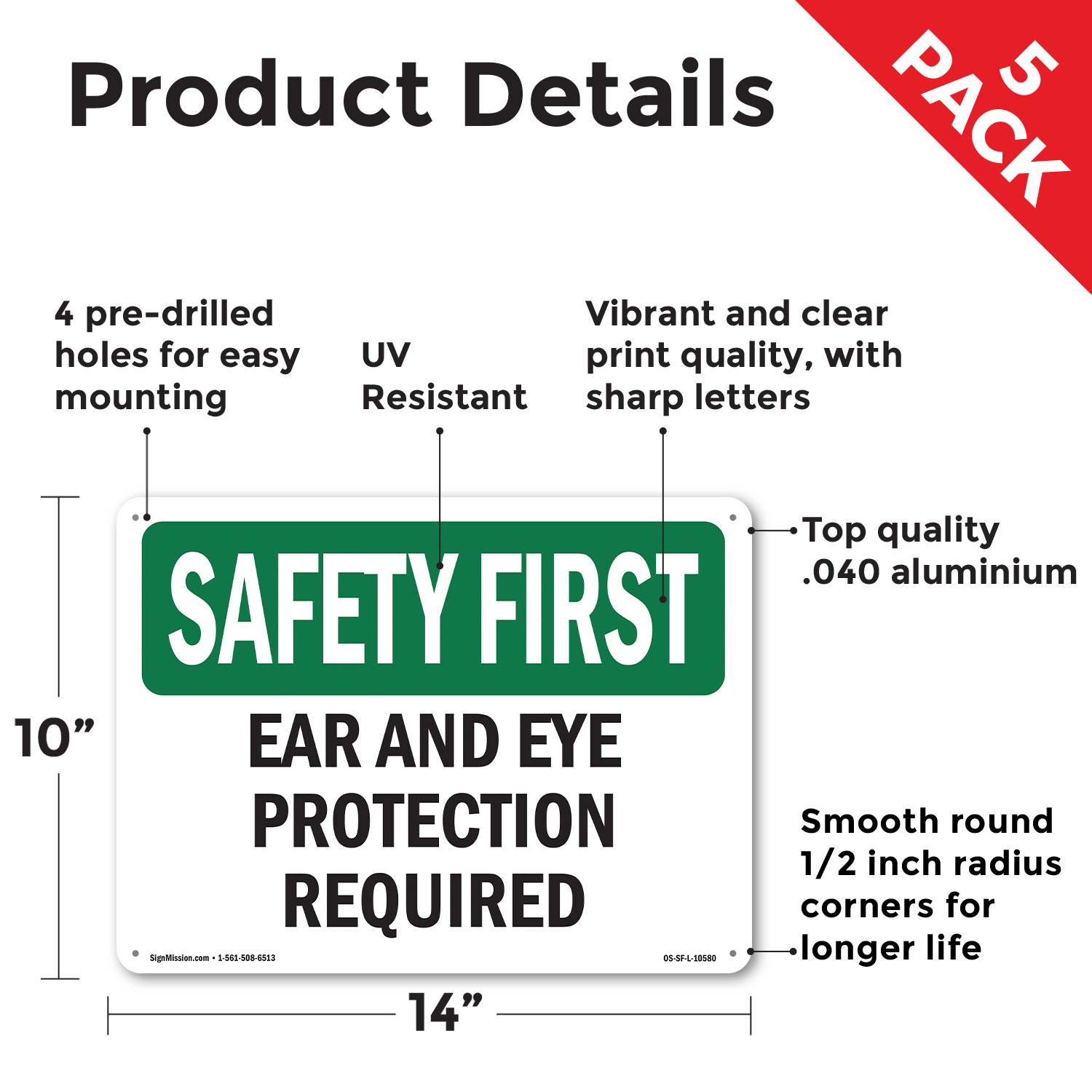 Ear And Eye Protection Required OSHA SAFETY FIRST Sign Or Decal - 5 or 10 Pack - Picture 27 of 43