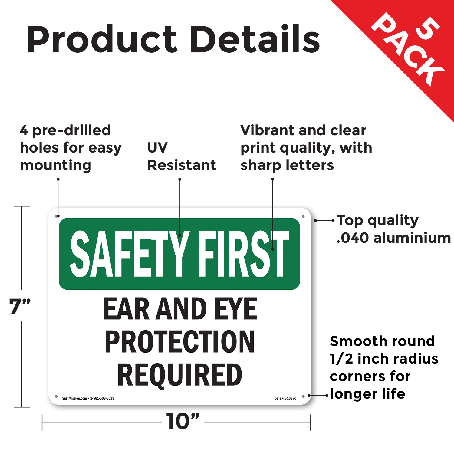 Ear And Eye Protection Required OSHA SAFETY FIRST Sign Or Decal - 5 or 10 Pack - Picture 25 of 43