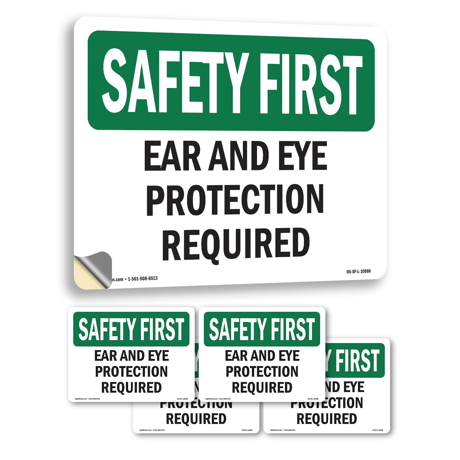 Ear And Eye Protection Required OSHA SAFETY FIRST Sign Or Decal - 5 or 10 Pack - Picture 32 of 43