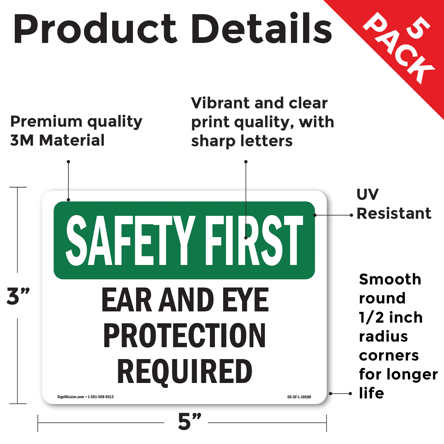 Ear And Eye Protection Required OSHA SAFETY FIRST Sign Or Decal - 5 or 10 Pack - Picture 33 of 43