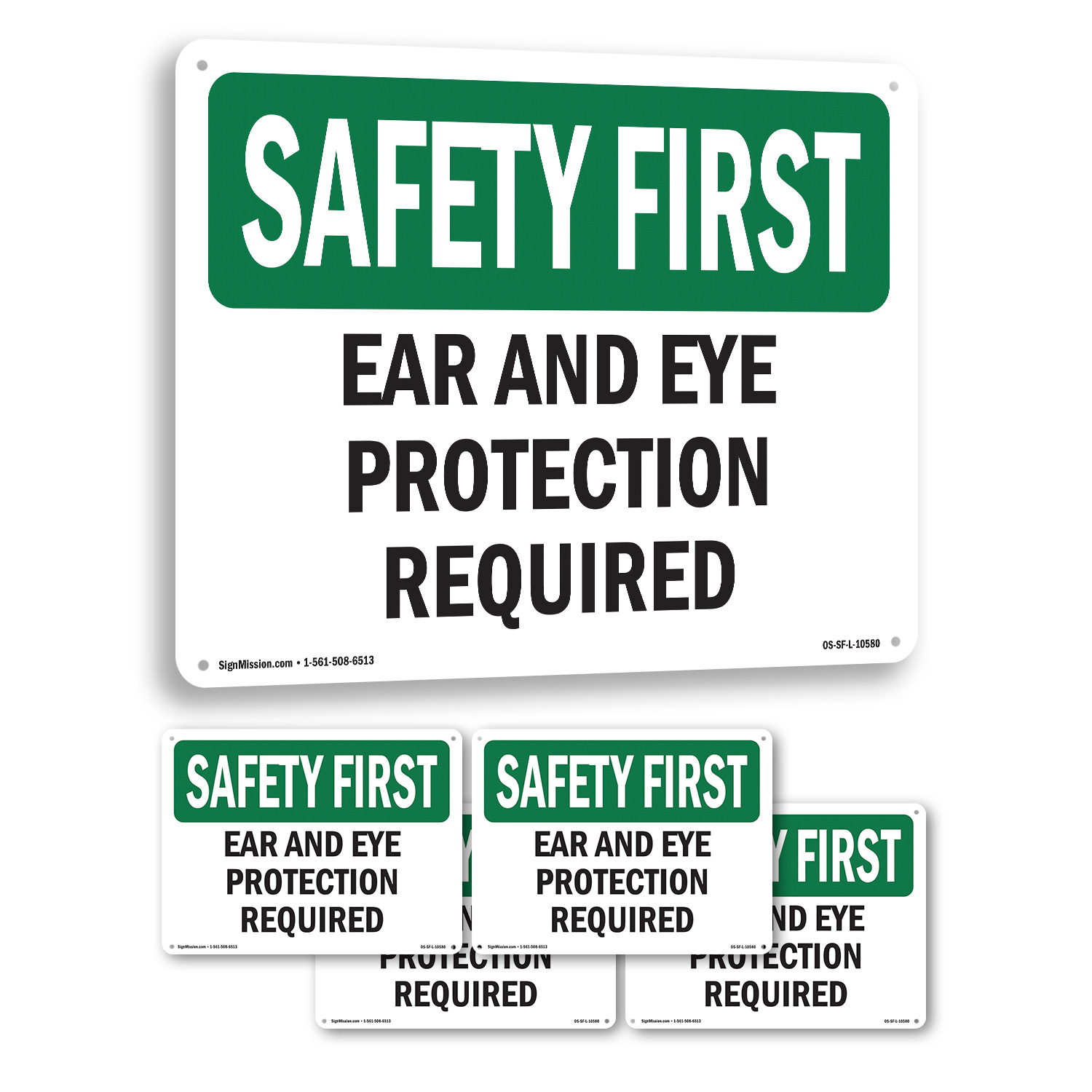 Ear And Eye Protection Required OSHA SAFETY FIRST Sign Or Decal - 5 or 10 Pack - Picture 24 of 43