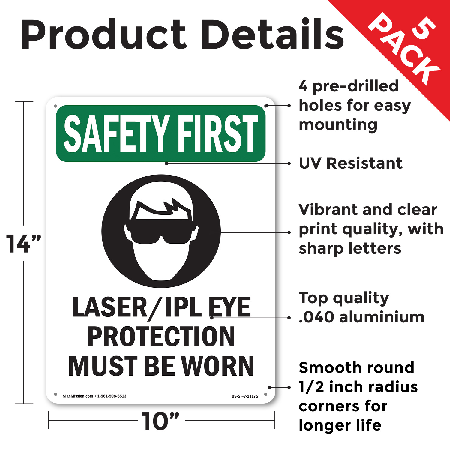 Laser Ipl Eye Protection With Symbol OSHA SAFETY FIRST Sign, Decal 5 or 10 Pack - Picture 27 of 43