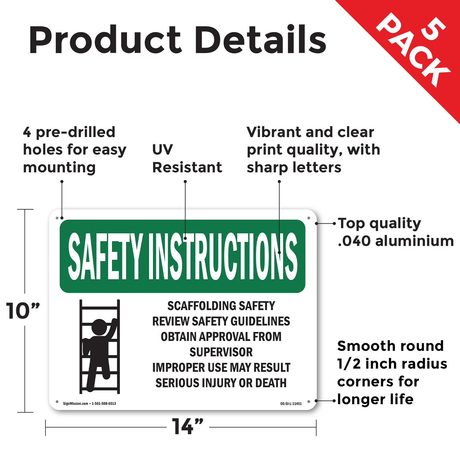 Scaffolding Safety Review With Symbol OSHA Safety Instructions Sign 5/10 Pack - Picture 27 of 43