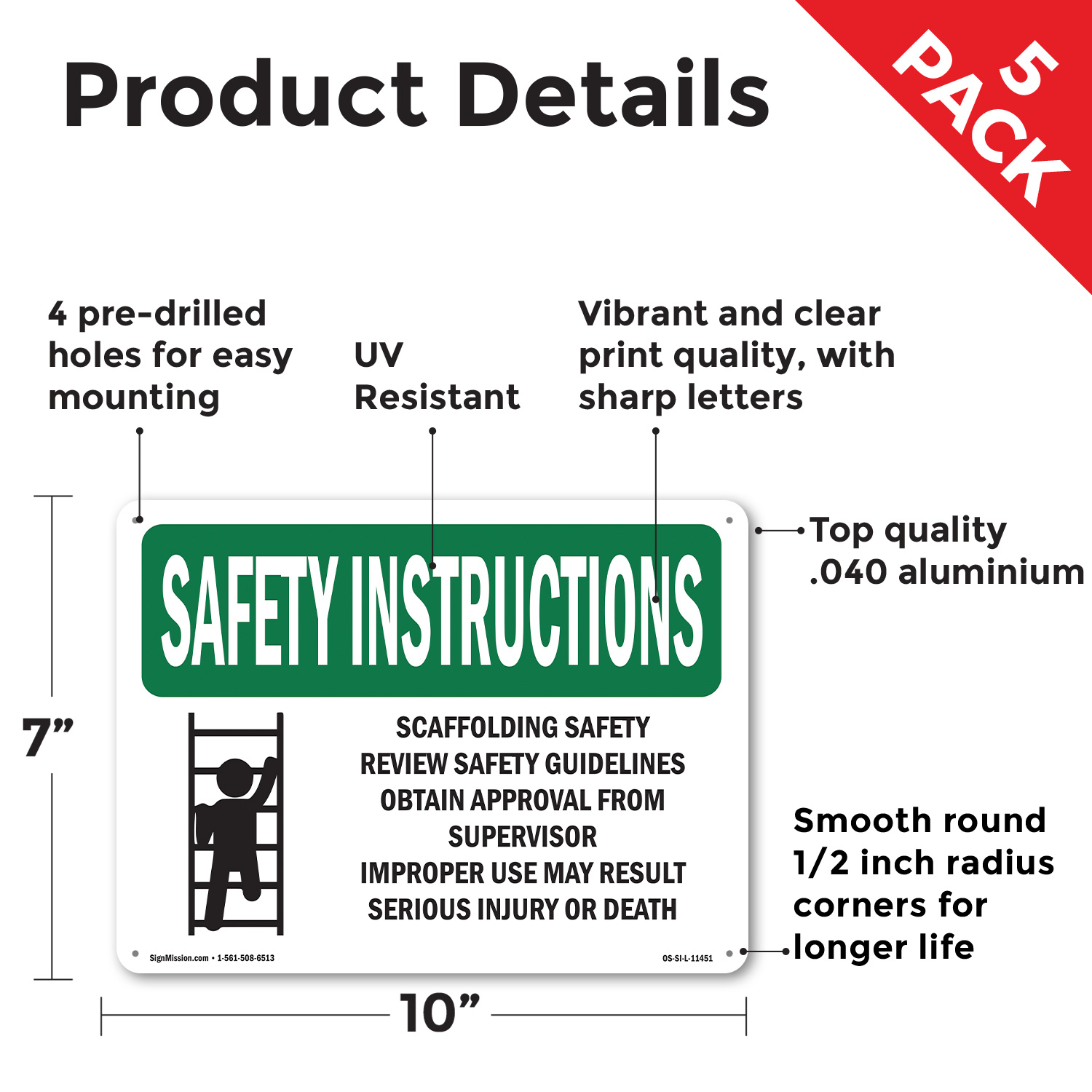 Scaffolding Safety Review With Symbol OSHA Safety Instructions Sign 5/10 Pack - Picture 25 of 43