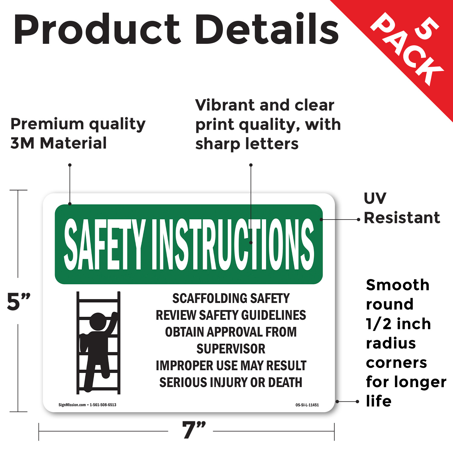 Scaffolding Safety Review With Symbol OSHA Safety Instructions Sign 5/10 Pack - Picture 39 of 43