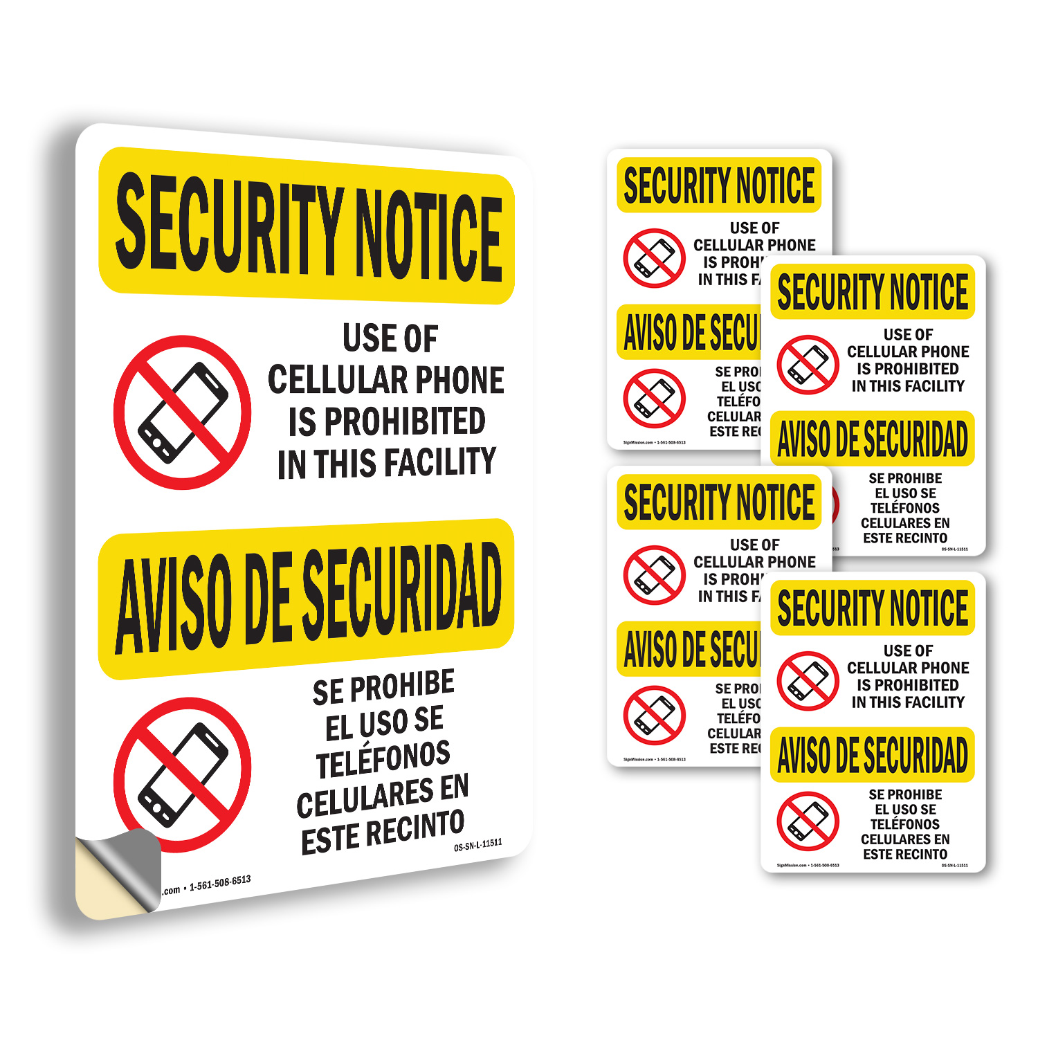 Cellular Phone Prohibited Bilingual OSHA Security Notice Sign, Decal 5/10 Pack - Picture 65 of 68