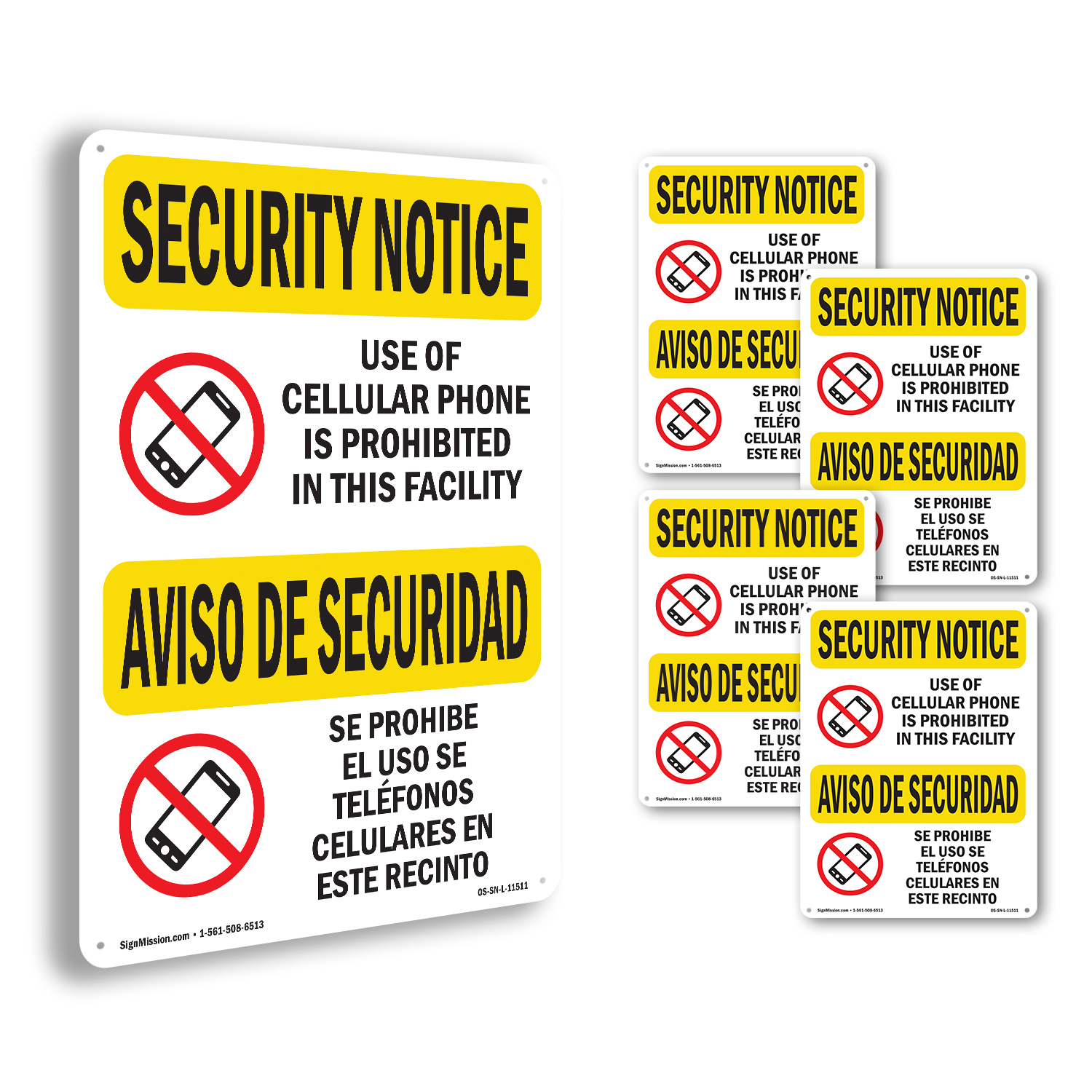 Cellular Phone Prohibited Bilingual OSHA Security Notice Sign, Decal 5/10 Pack - Picture 33 of 68