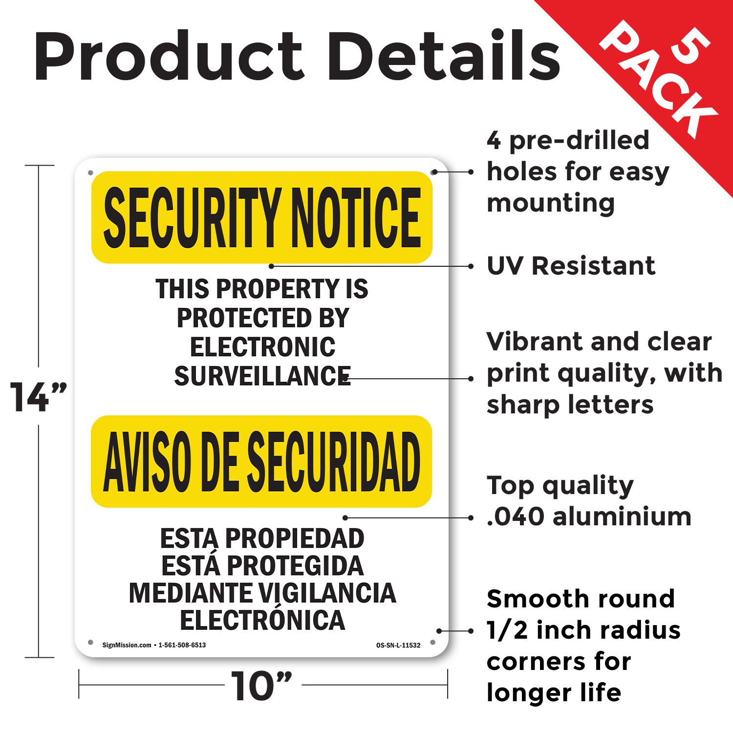 Señal de aviso de seguridad bilingüe de vigilancia electrónica OSHA, paquete de 5 o 10 calcomanías - Imagen 27 de 43