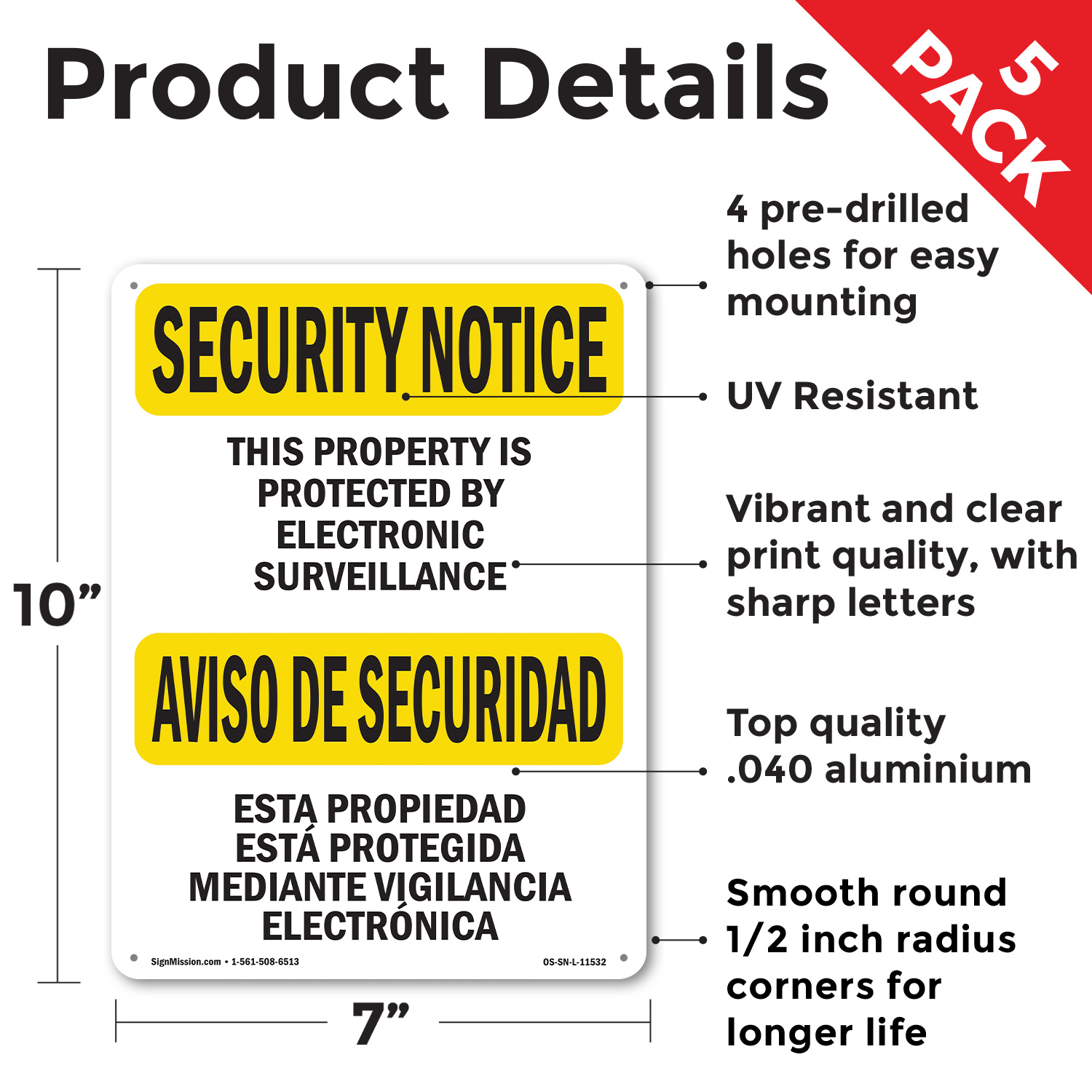 Señal de aviso de seguridad bilingüe de vigilancia electrónica OSHA, paquete de 5 o 10 calcomanías - Imagen 25 de 43