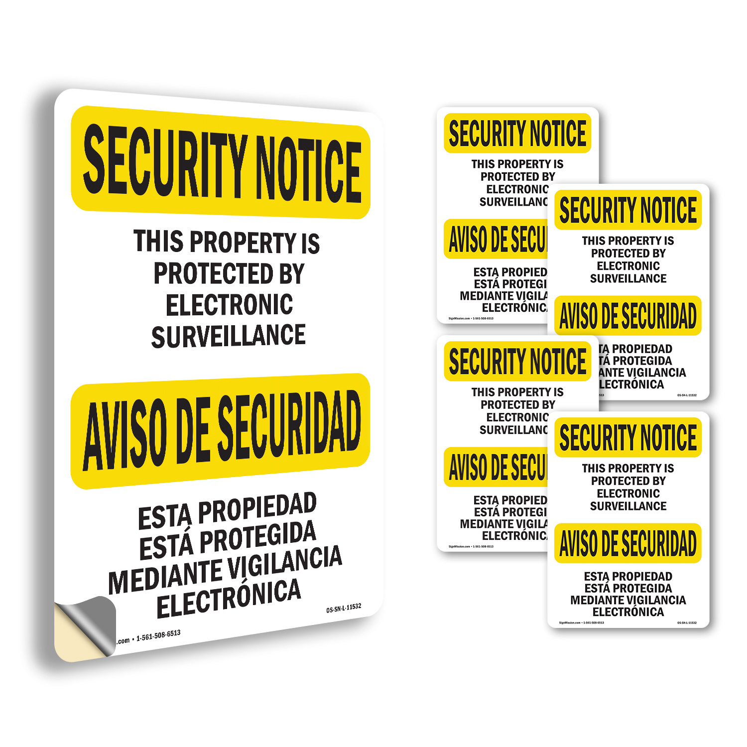 Señal de aviso de seguridad bilingüe de vigilancia electrónica OSHA, paquete de 5 o 10 calcomanías - Imagen 32 de 43