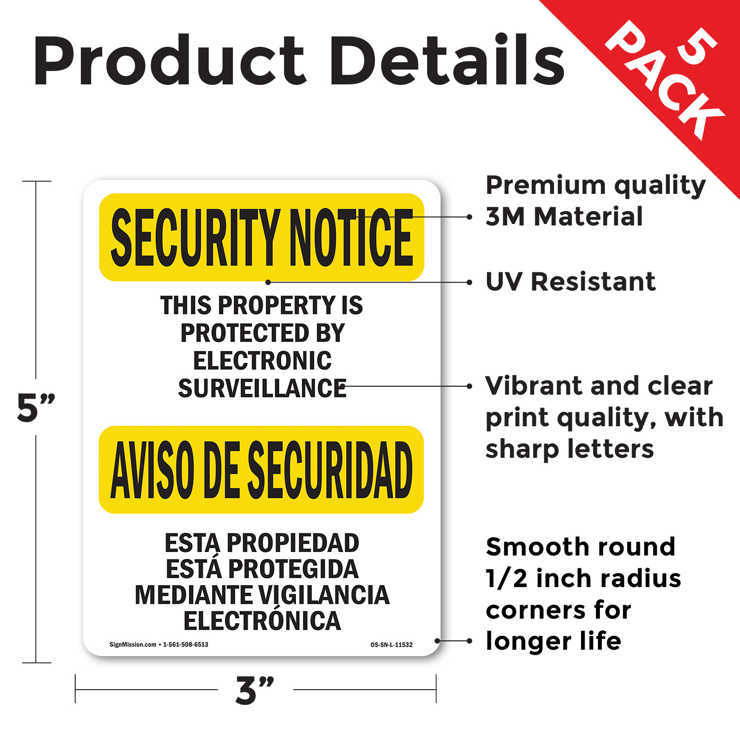 Señal de aviso de seguridad bilingüe de vigilancia electrónica OSHA, paquete de 5 o 10 calcomanías - Imagen 33 de 43