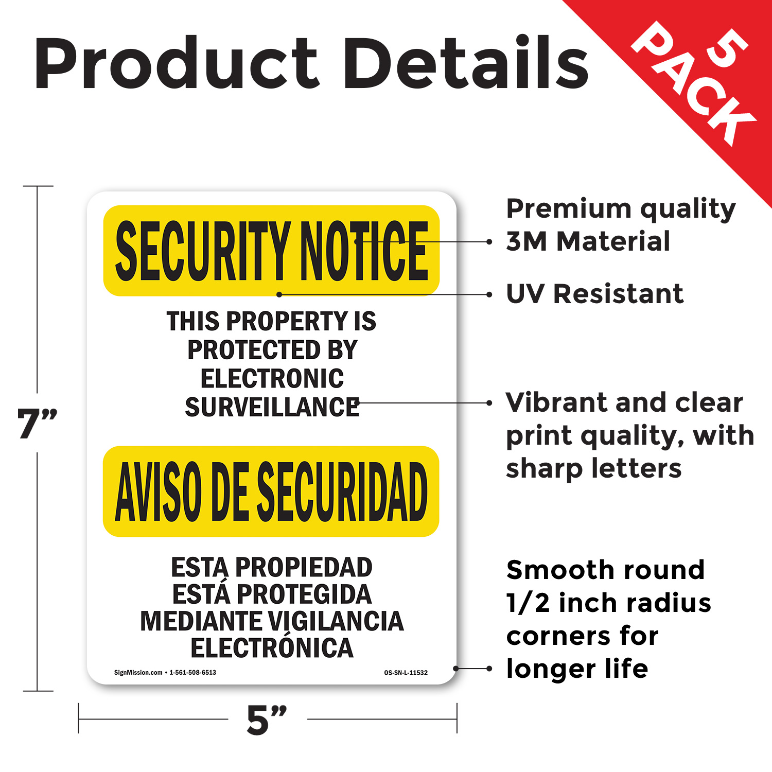 Señal de aviso de seguridad bilingüe de vigilancia electrónica OSHA, paquete de 5 o 10 calcomanías - Imagen 39 de 43