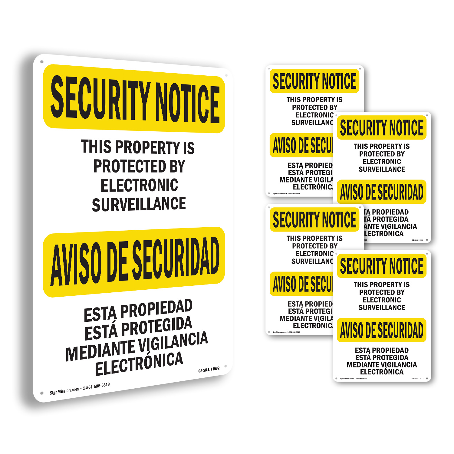 Señal de aviso de seguridad bilingüe de vigilancia electrónica OSHA, paquete de 5 o 10 calcomanías - Imagen 24 de 43