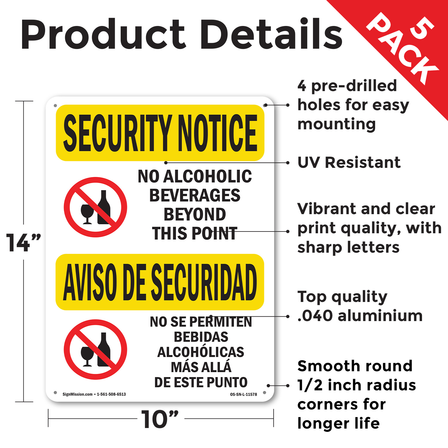 No Alcoholic Beverages Bilingual OSHA Security Notice Sign, Decal 5 or 10 Pack - Picture 27 of 43