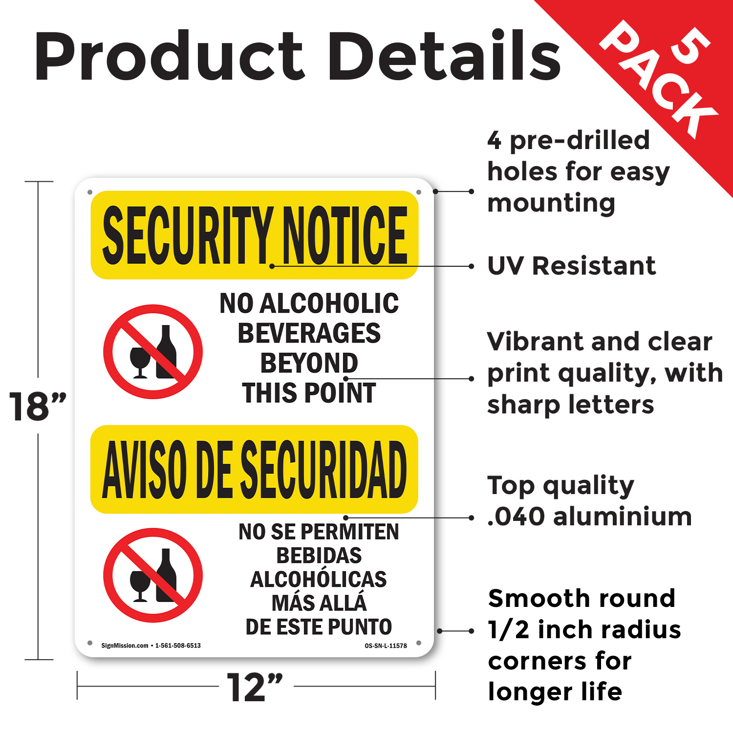 No Alcoholic Beverages Bilingual OSHA Security Notice Sign, Decal 5 or 10 Pack - Picture 29 of 43