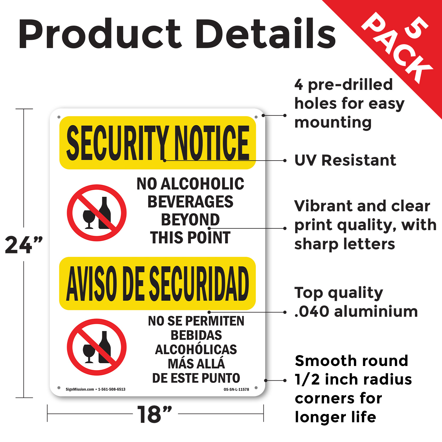 No Alcoholic Beverages Bilingual OSHA Security Notice Sign, Decal 5 or 10 Pack - Picture 31 of 43