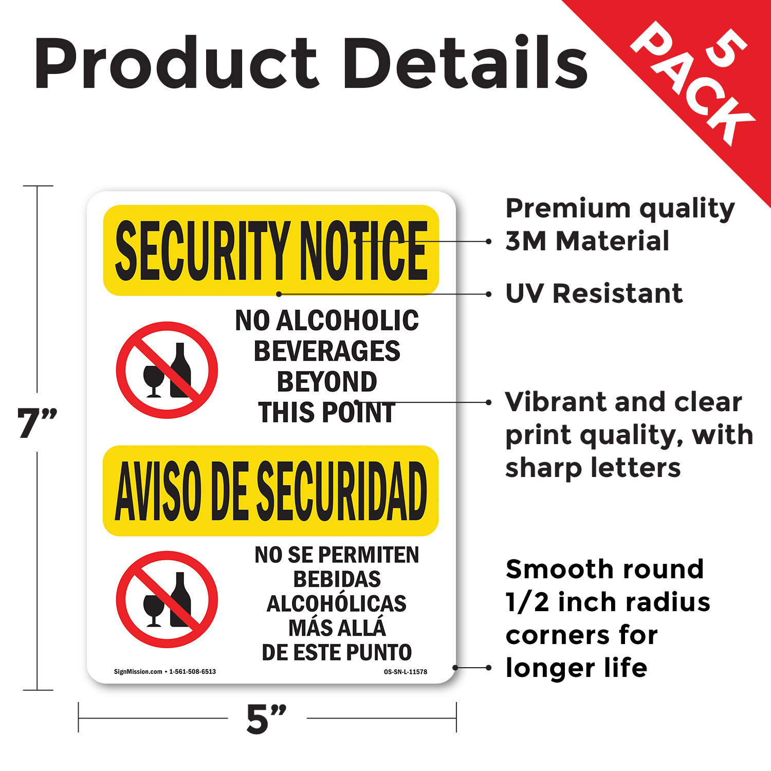 No Alcoholic Beverages Bilingual OSHA Security Notice Sign, Decal 5 or 10 Pack - Picture 39 of 43