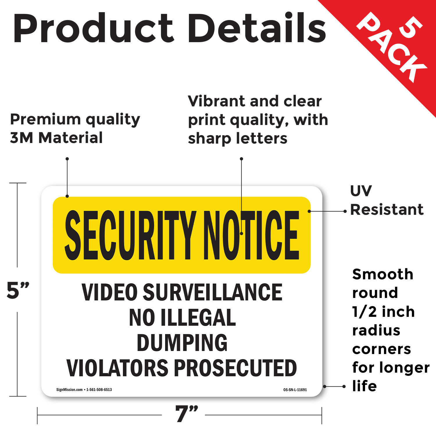 Video Surveillance No Illegal Dumping Violators OSHA Security Sign 5/10 Pack - Picture 39 of 43