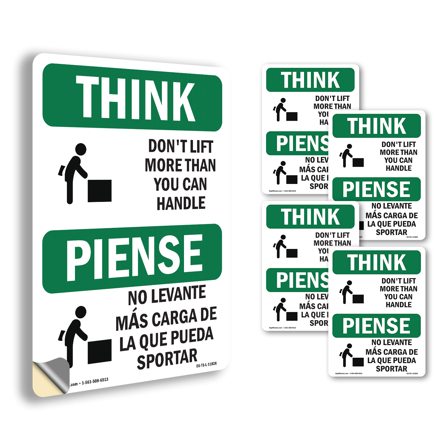 Heben Sie nicht mehr an, als Sie umgehen können zweisprachiges OSHA Think Schild, Aufkleber 5/10er Pack - Bild 32 von 43