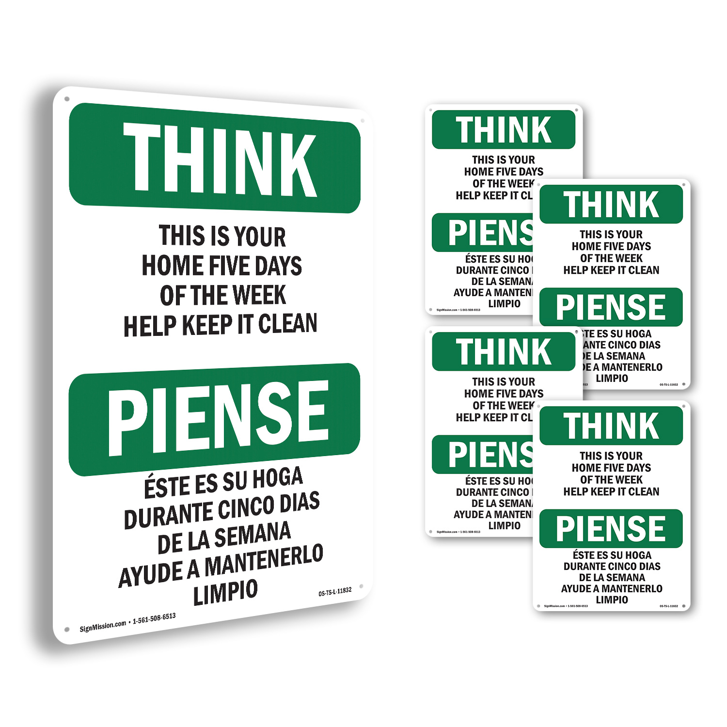 Home Five Days Help Keep It Clean Bilingual OSHA Think Sign, Decal 5 or 10 Pack - Picture 24 of 43