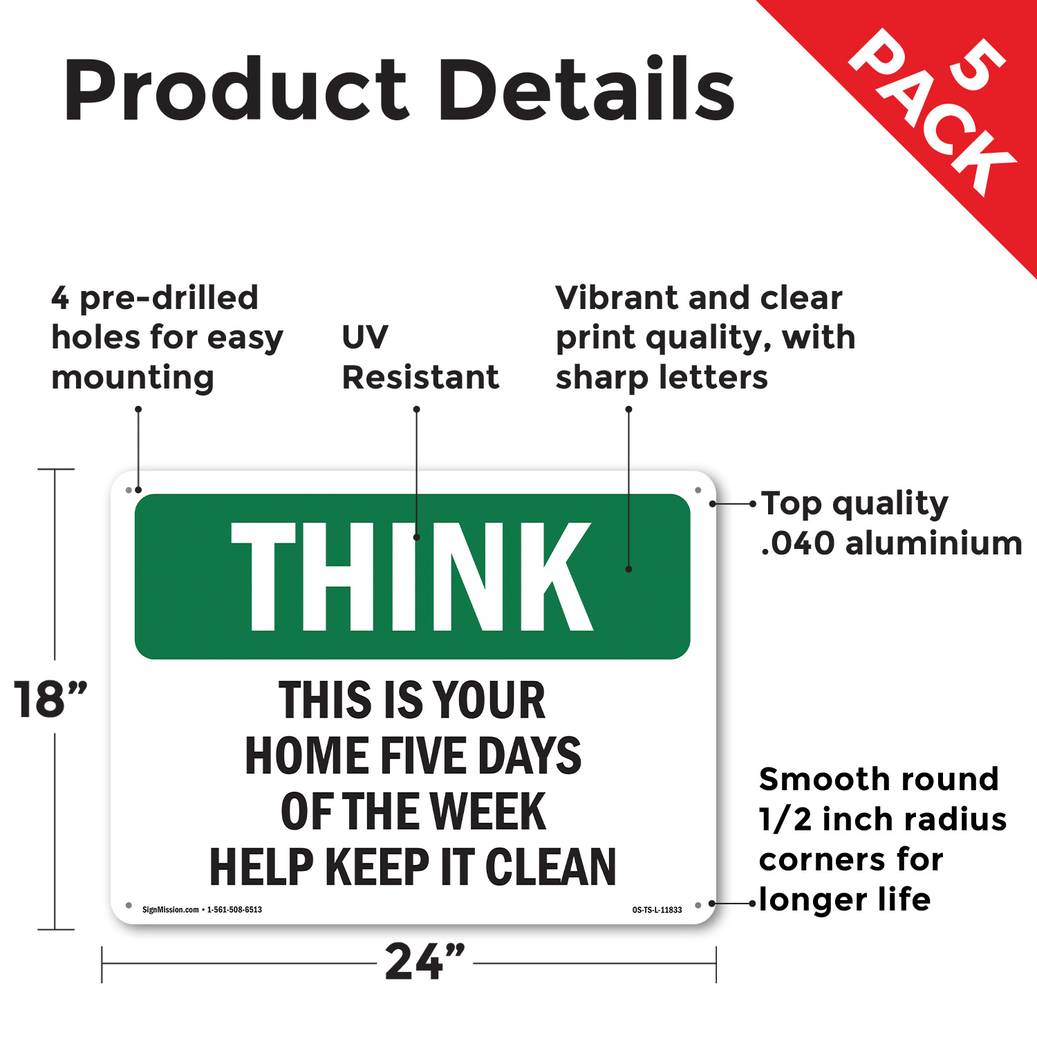 Home Five Days Of The Week Help Keep It Clean OSHA Think Sign, Decal 5/10 Pack - Picture 31 of 43