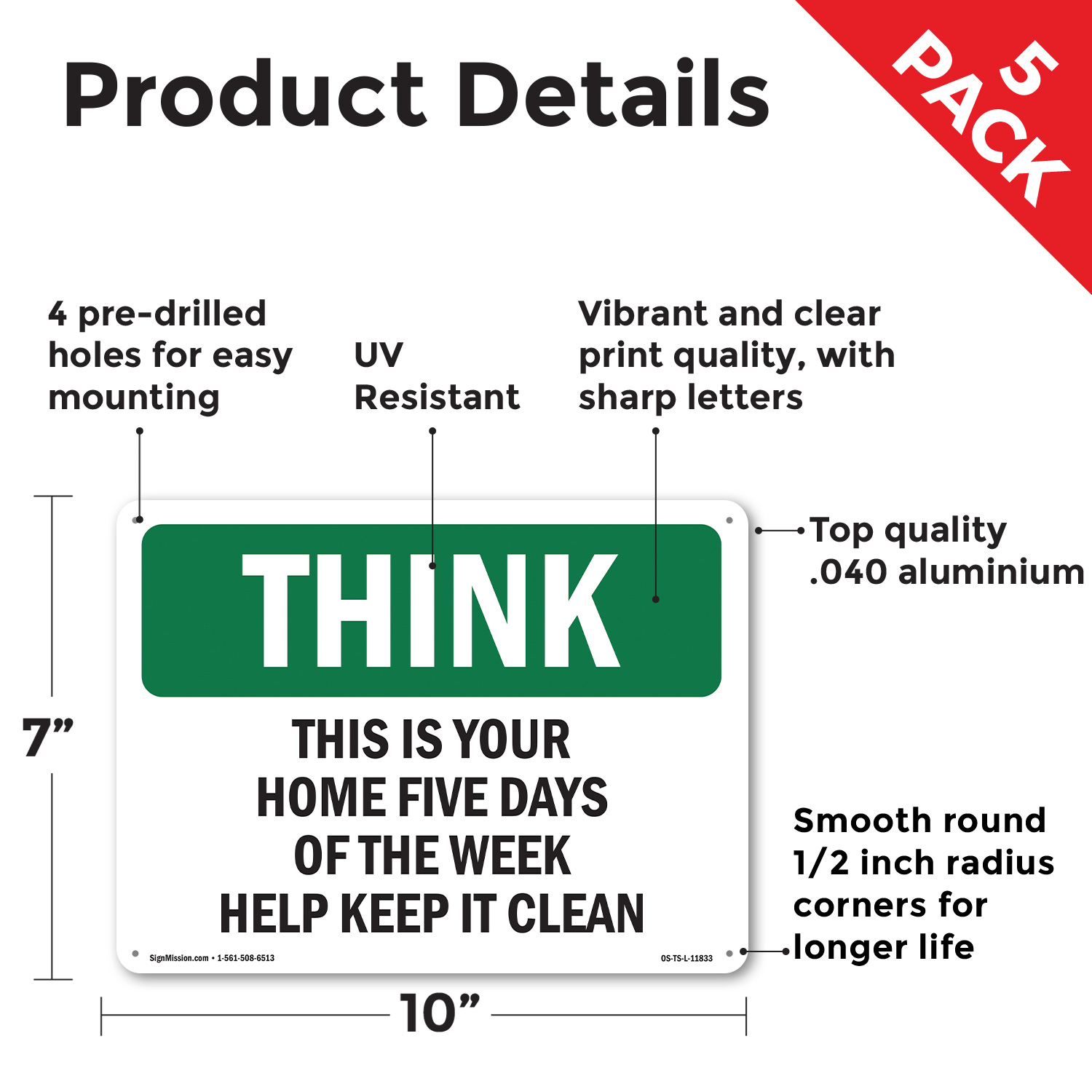 Home Five Days Of The Week Help Keep It Clean OSHA Think Sign, Decal 5/10 Pack - Picture 25 of 43