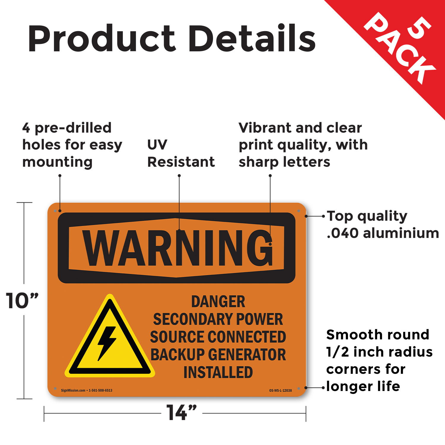 Danger Secondary Power Source With Symbol OSHA WARNING Sign, Decal 5 or 10 Pack - Picture 32 of 52