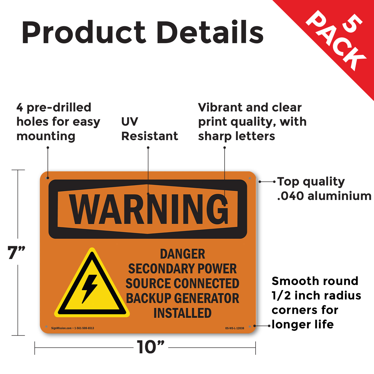 Danger Secondary Power Source With Symbol OSHA WARNING Sign, Decal 5 or 10 Pack - Picture 30 of 52