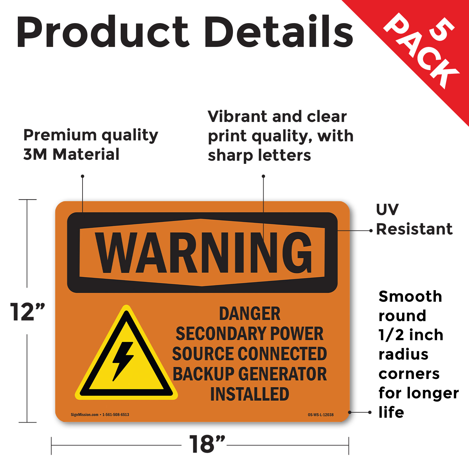 Danger Secondary Power Source With Symbol OSHA WARNING Sign, Decal 5 or 10 Pack - Picture 34 of 52