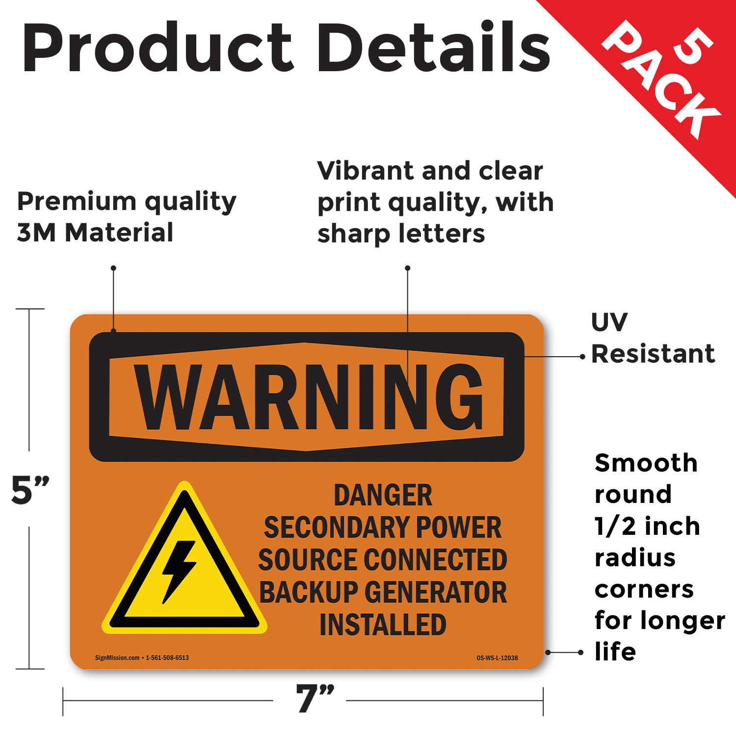 Danger Secondary Power Source With Symbol OSHA WARNING Sign, Decal 5 or 10 Pack - Picture 48 of 52