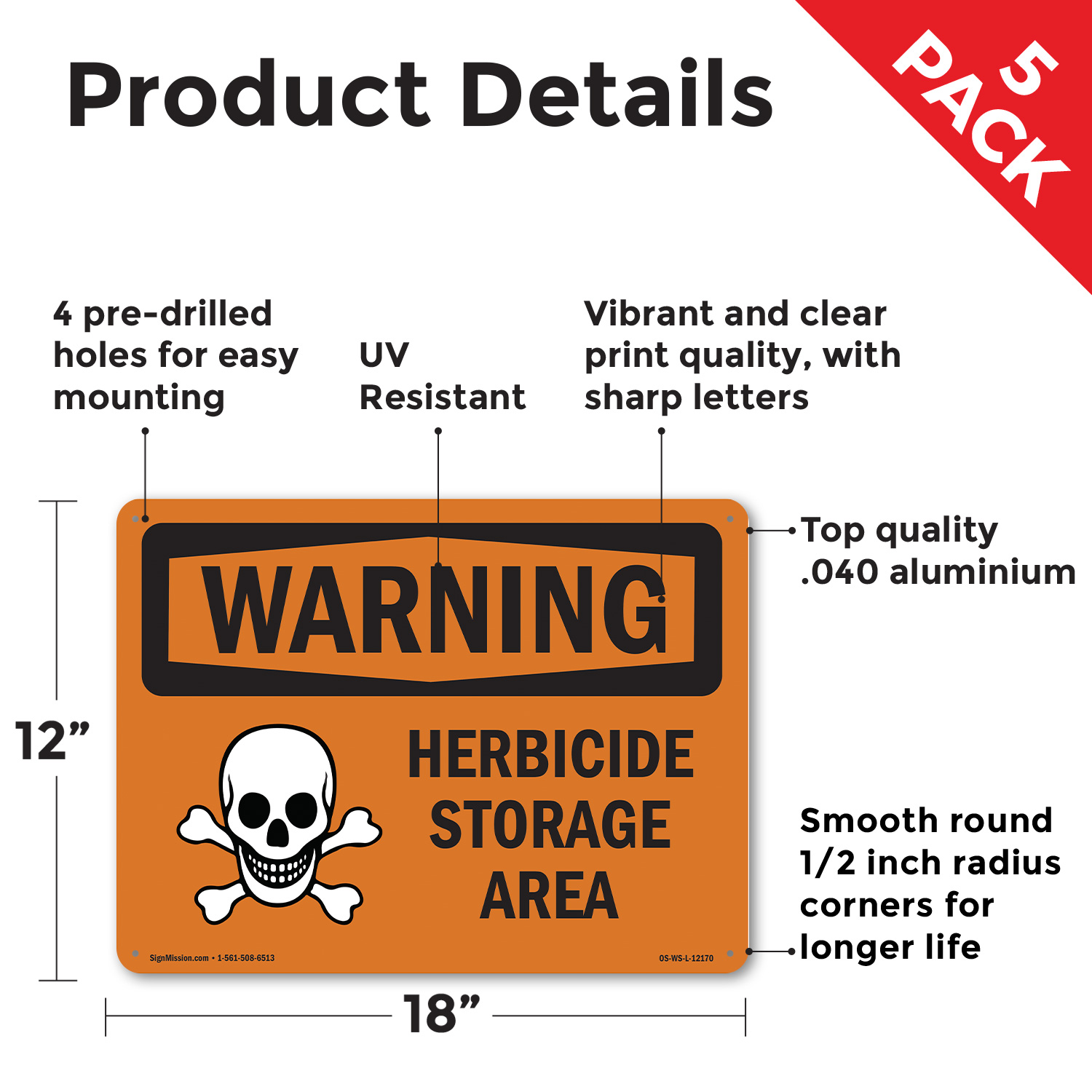 Área de almacenamiento de herbicidas OSHA ADVERTENCIA señal metal, plástico o calcomanía - paquete de 5 o 10 - Imagen 29 de 43
