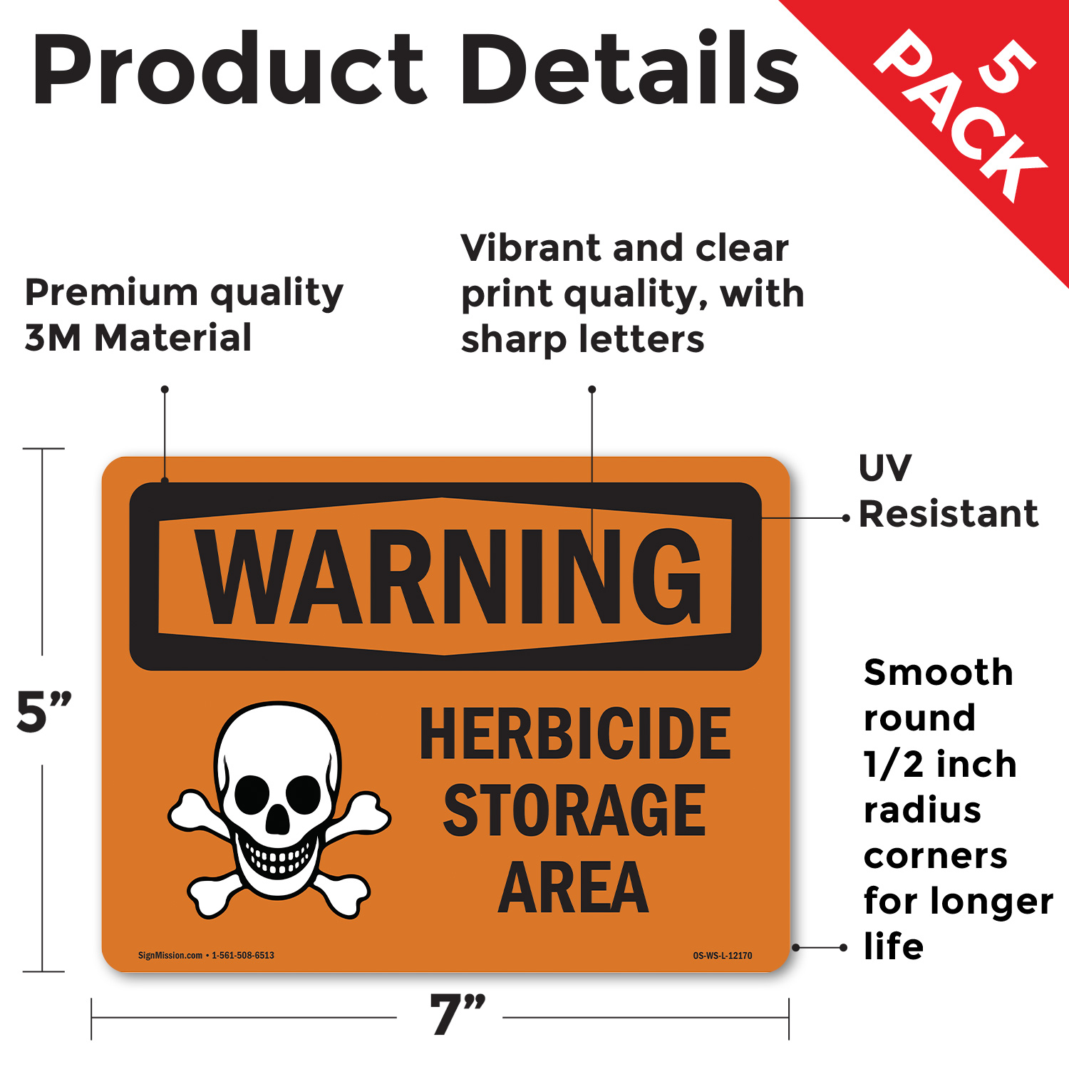 Área de almacenamiento de herbicidas OSHA ADVERTENCIA señal metal, plástico o calcomanía - paquete de 5 o 10 - Imagen 39 de 43