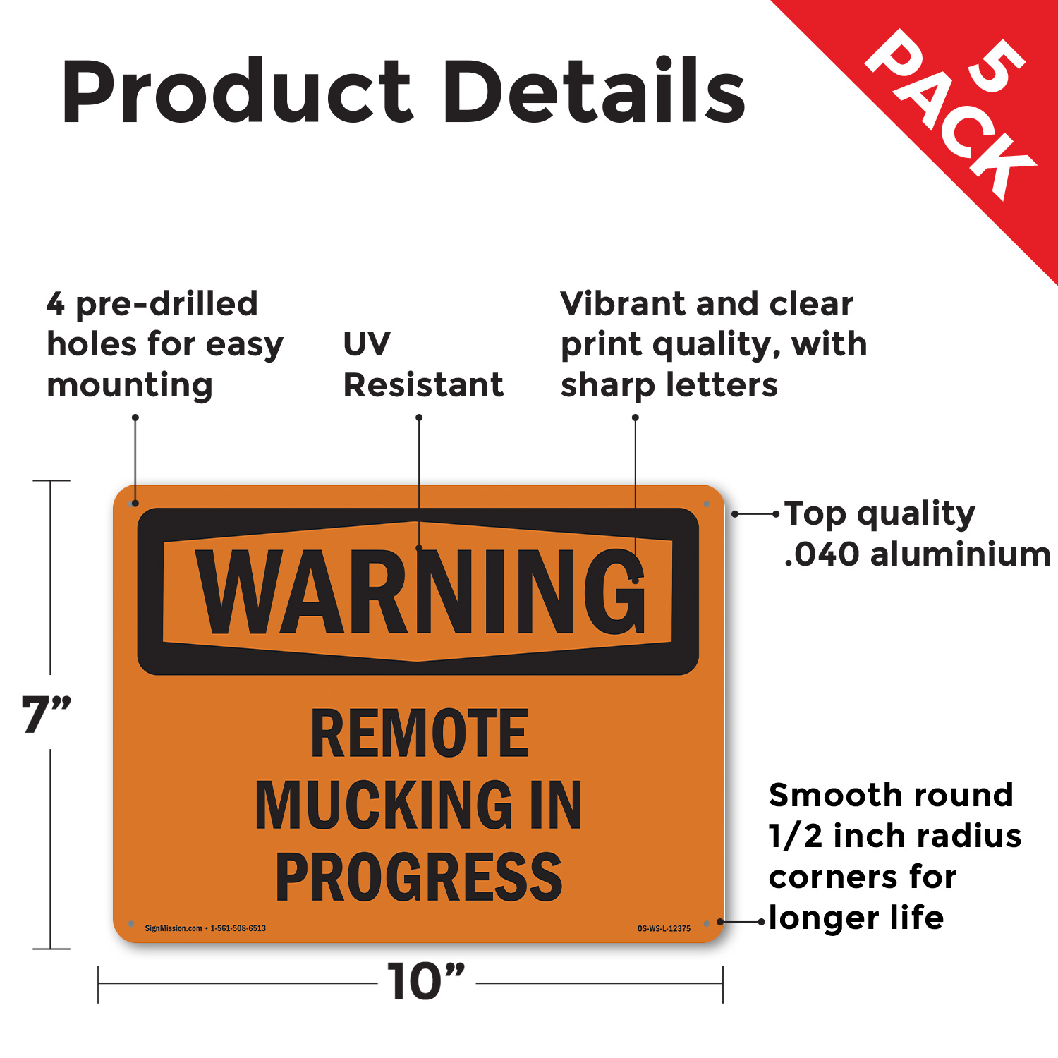 Remote Mucking In Progress OSHA WARNING Sign Metal, Plastic, Decal 5 or 10 Pack - Picture 25 of 43