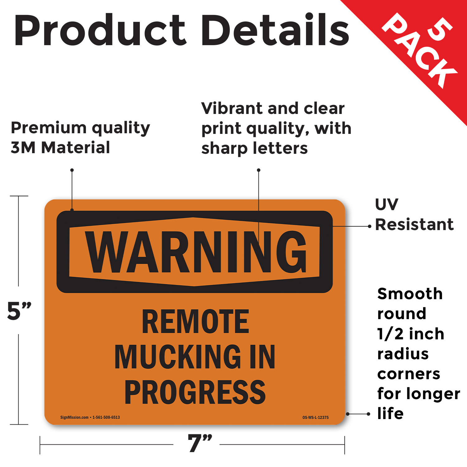 Remote Mucking In Progress OSHA WARNING Sign Metal, Plastic, Decal 5 or 10 Pack - Picture 39 of 43