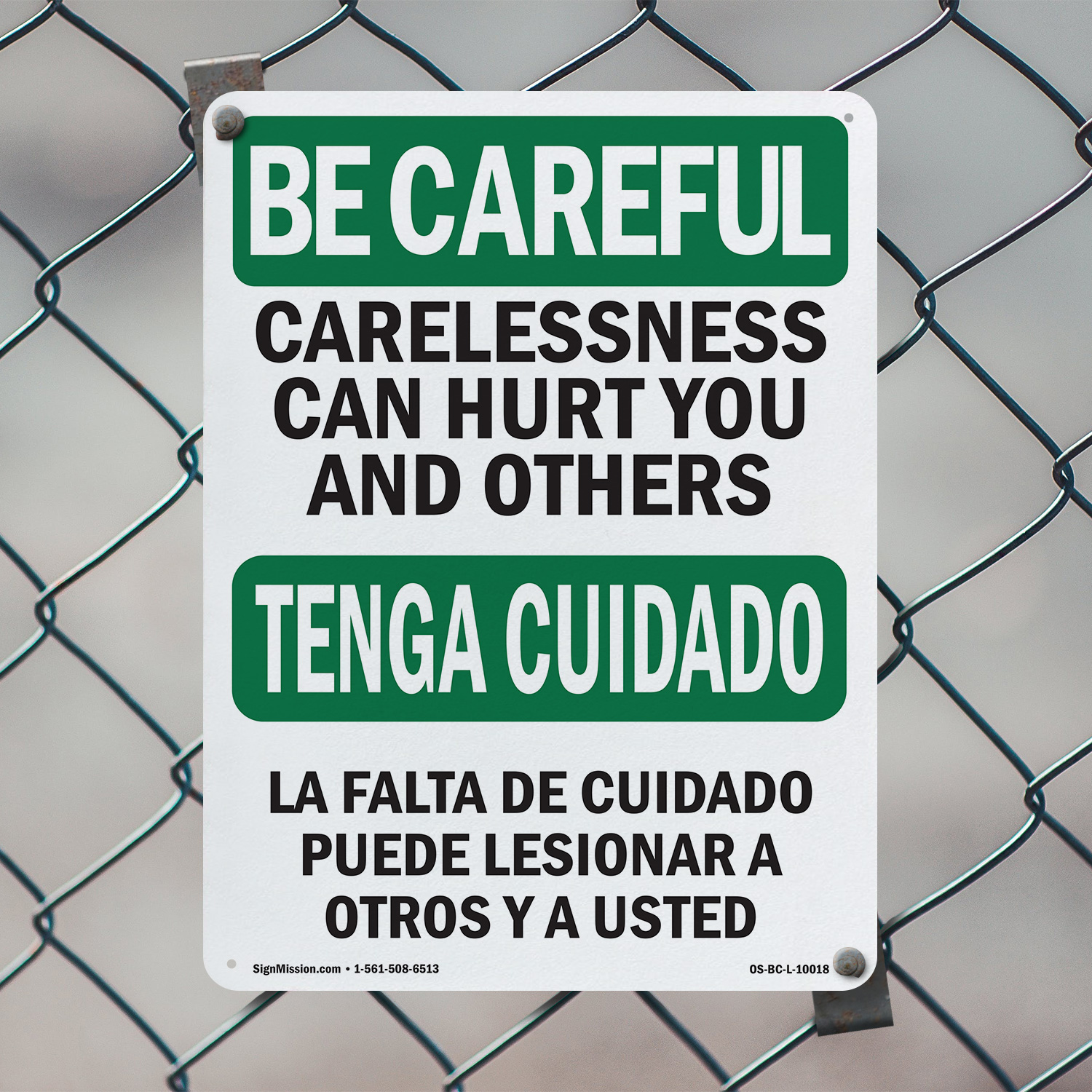 Carelessness Can Hurt Bilingual OSHA Be Careful Sign Or Decal - 5 or 10 Pack - Picture 10 of 75